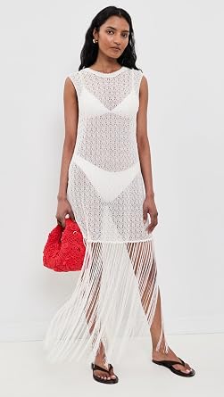 Ganni Women's Shiny Pointelle Fringe Dress