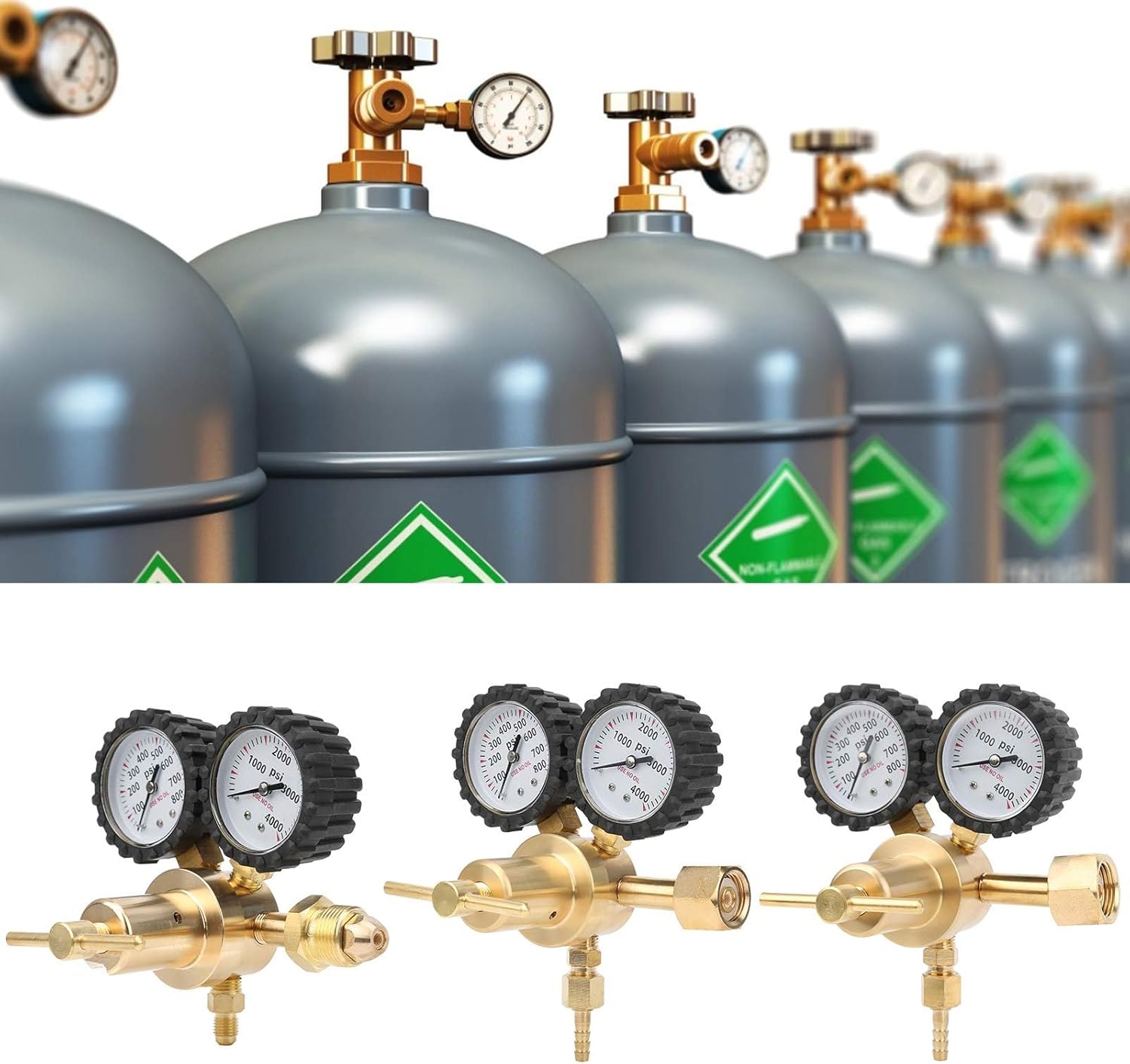 Walfront Nitrogen Regulator Gas Air Pressure Regulator 0800 PSI Delivery Pressure Delivery Inlet Connection (CGA580), Manual Valve