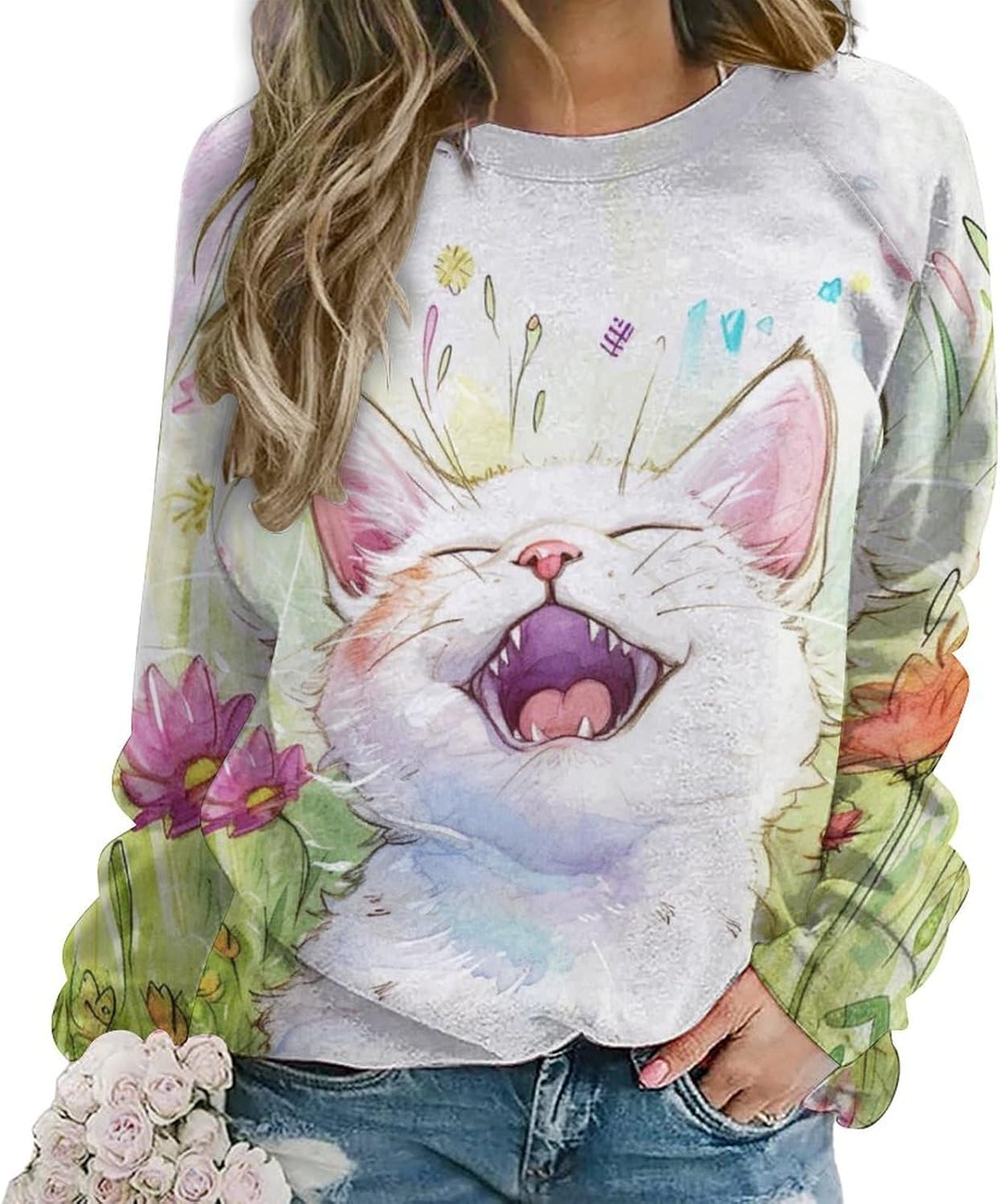 domirica Cat Sweatshirts for Women Long Sleeve Crewneck Pullover Cotton Casual Plus Size Causal Fall Lounge Sweater
