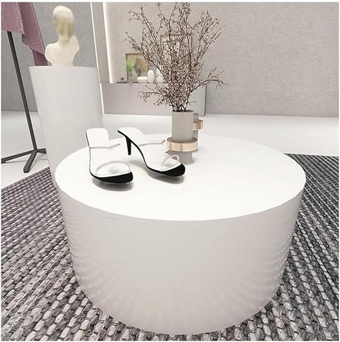 Bridal Shop Risers Display Risers Stands for Clothing Store & Boutiques & Bridal Shop, Cylinder Pedestal Plinths Platform Base for Mannequin/Shoe/Bags/Figures Show-White-23.6x11.8in