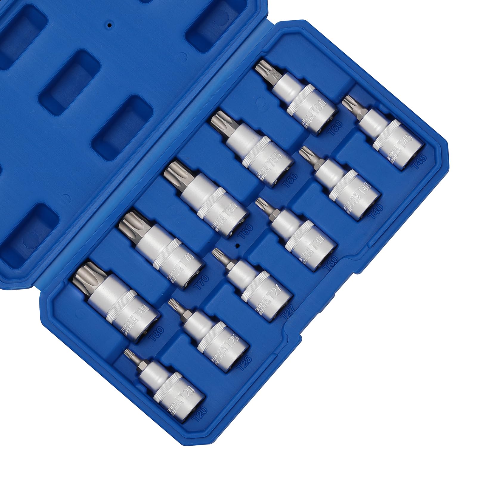 MIXPOWER 11-Piece 1/2" Drive Torx Bit Socket Set, Length: 55mm, T20-T80, CR-V&S2 Steel