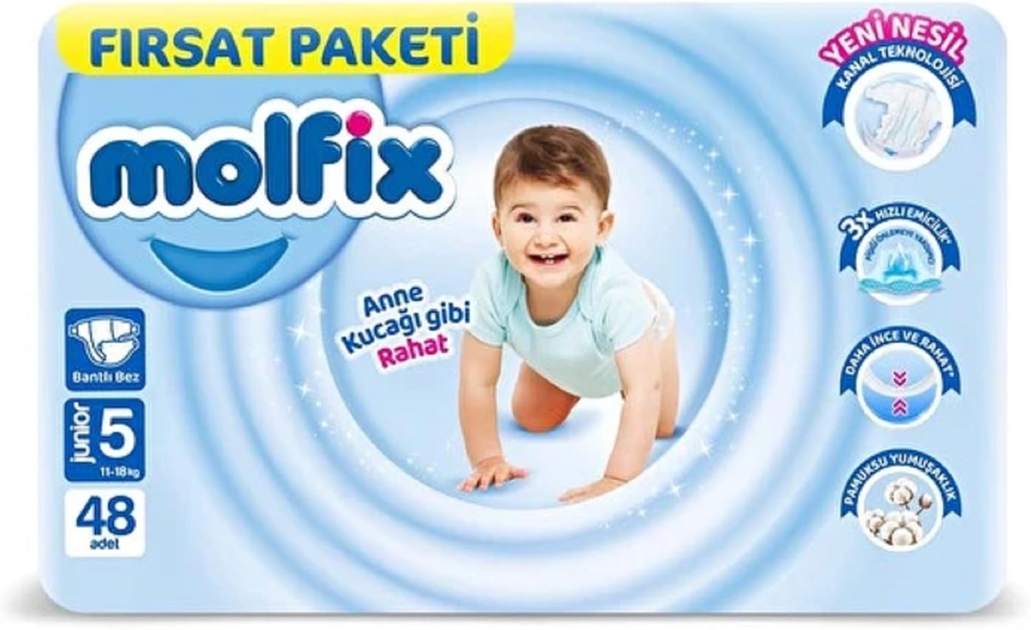 Molfix 3D Bebek Bezi, Junior 5 Beden, Fırsat Paketi 48 Adet