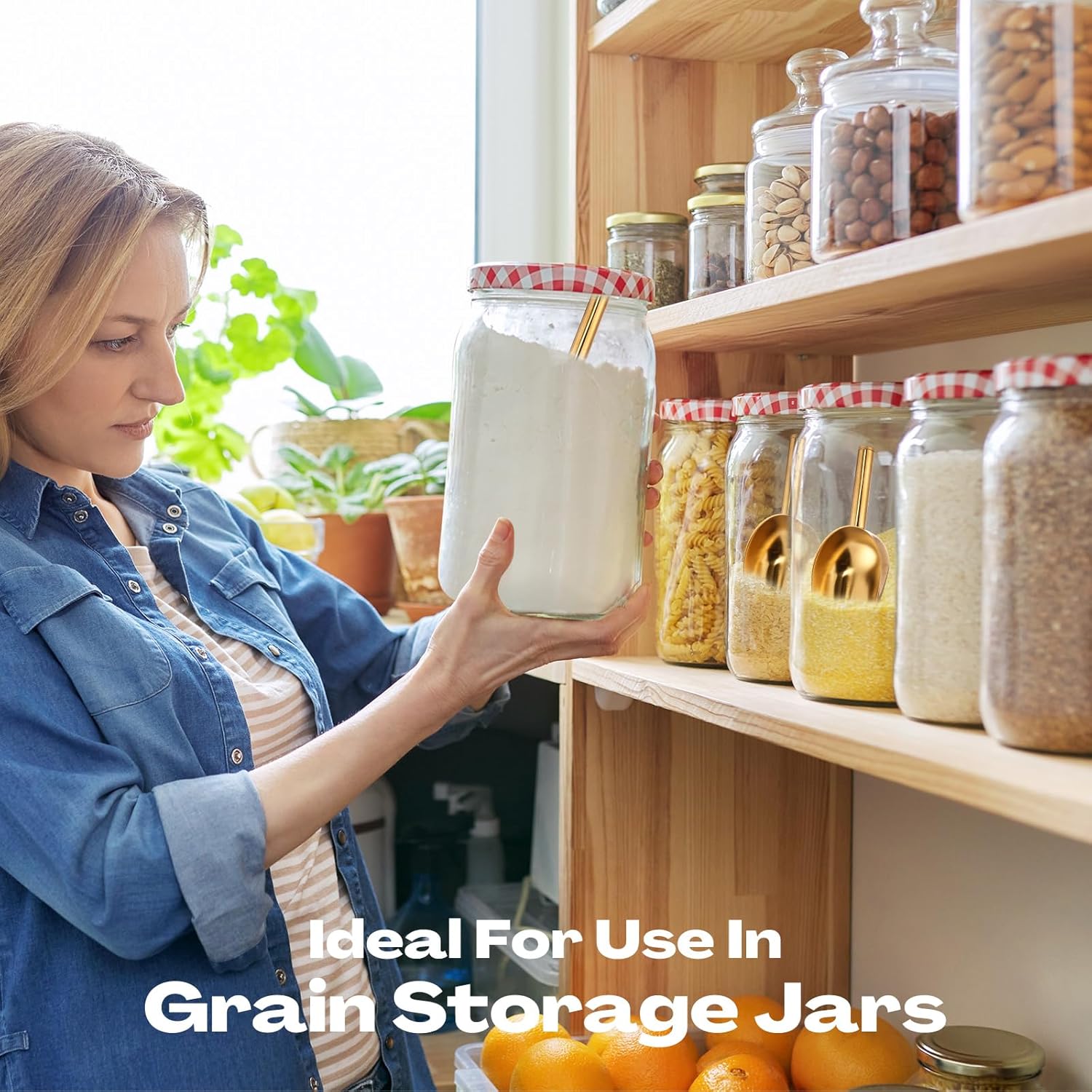 Roshtia 12 Pcs Gold Ice Scoops Stainless Steel Mini Scoop Candy Scoops for Kitchen Dispenser Buffet Jars, Scooping Coffee Bean, Sugar, Flour, Spice (8 oz)