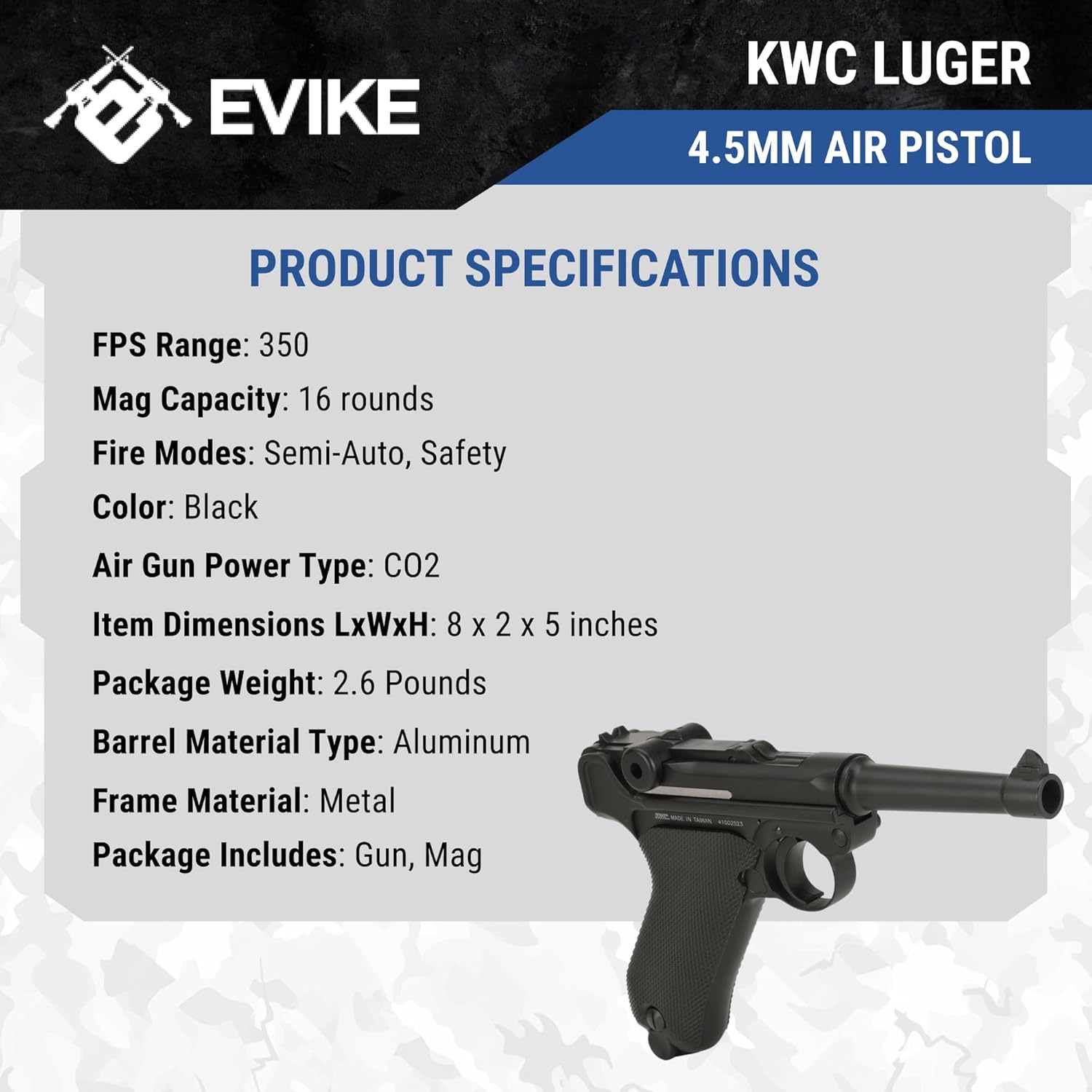 Evike Airguns - KWC P08 Luger CO2 Powered 4.5mm Air Pistol