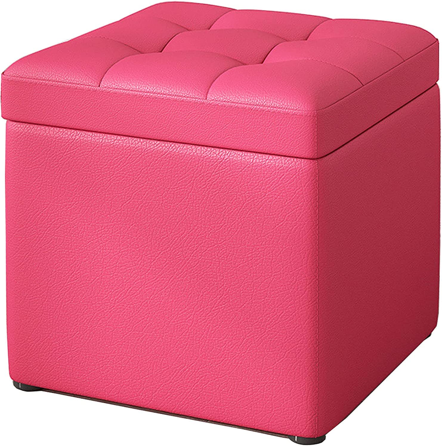 Pouf de rangement cube compact, petit tabouret ottoman et repose-pieds rose