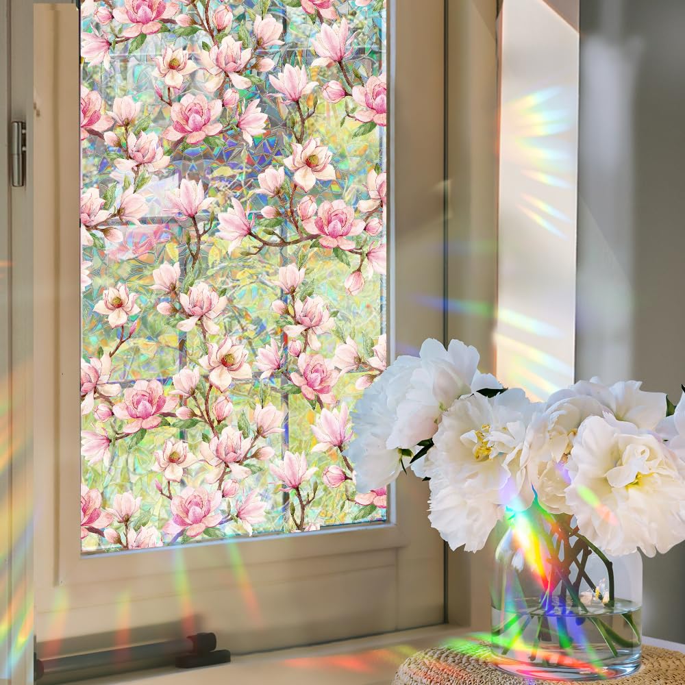 Generic Privacy Window Films Frosted Stained Glass Decals,Static Cling Removable Colorful Sticker for Home Office Room Window Décor