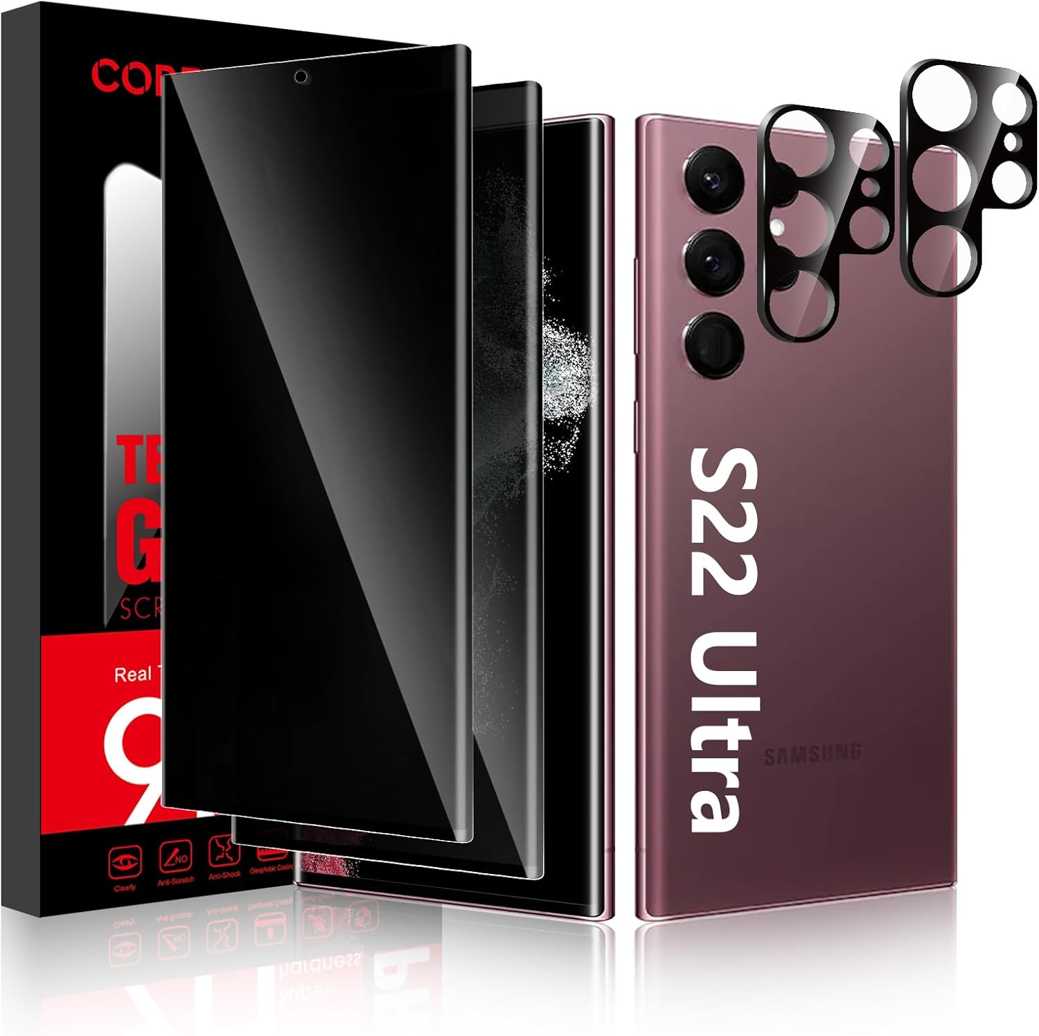 [2+2 Pack] Galaxy S22 Ultra Privacy Screen Protector, 9H