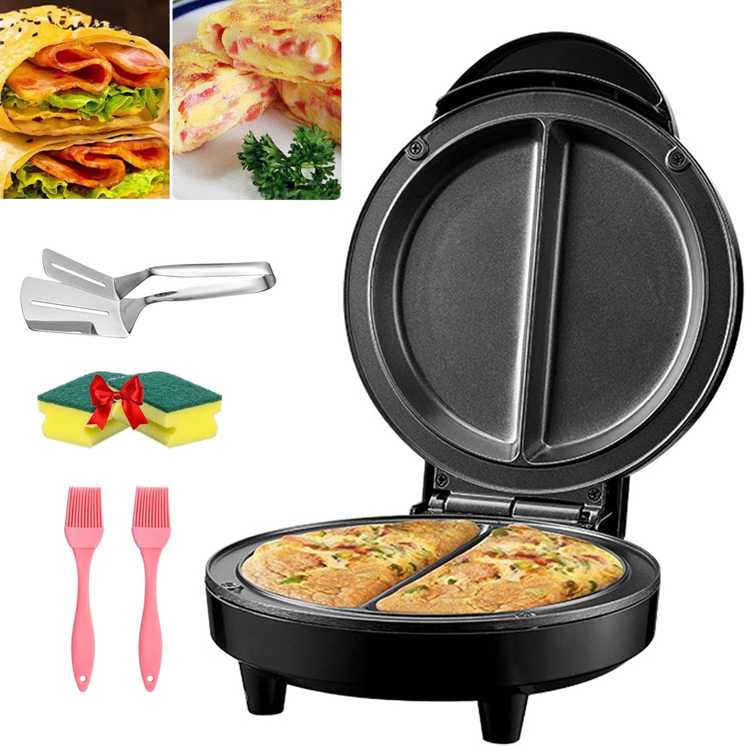 Dual-Zone Electric Omelette Maker, Omelette Pan Nonstick, Non Stick Coating for 2 Individual Omelets, Omlet Maker Electric with Indicator Lights, Non-slip Base, Cool-Touch Handle
