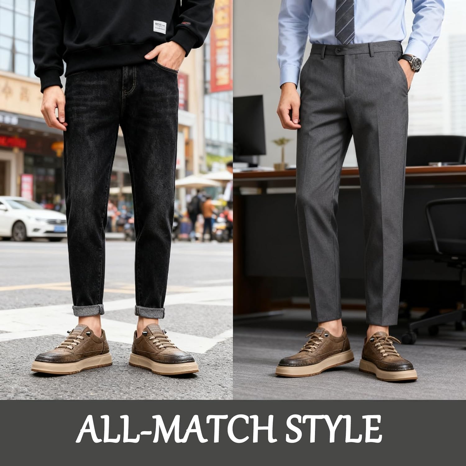 Men's Leather Fashion Sneakers Casual Simple Handmade Vintage Low Top Round-Toe Slip on Platform Casual Shoes Loafers Sneakers for Men Comfortable Leather Tennis Shoes - Image 8