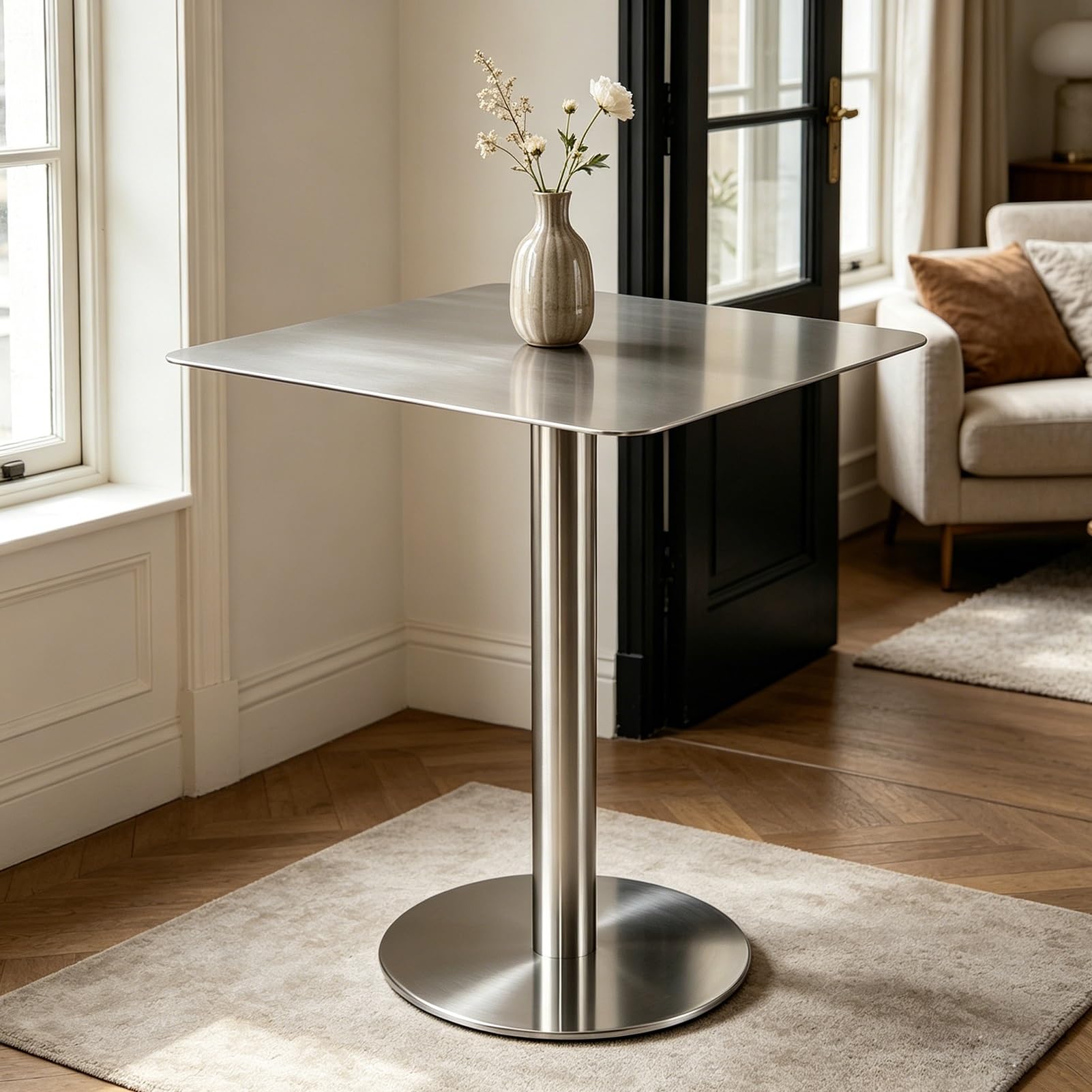 Table haute en acier inoxydable 40x40x105cm carrée style B pour bar et cuisine