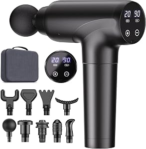 Cotsoco Pistolet de massage pour tissus profonds, Pistolet de massage musculaire avec 9 têtes d'attache, 20 vitesses et moteur sans balais silencieux, Pistolet de massage percussion portable pour athlètes, Cadeaux pour la fête des mères pour maman, papa, femmes, hommes (Noir)