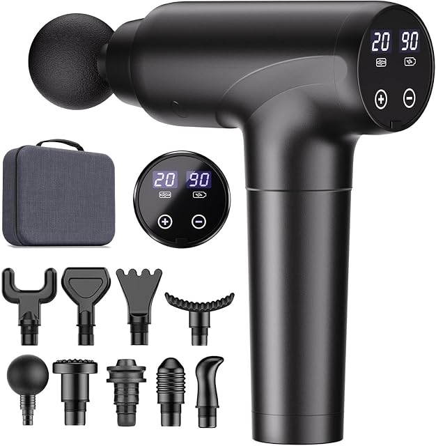 cotsoco Massage Gun Deep Tissue, Muscle Massage Gun with 9 Attachment Heads 20 Speeds & Silent Brushless Motor Cordless, Handheld Percussion Back Massager Gun for Athletes, Mothers Day Gifts for Mom Dad Women Men (Black)