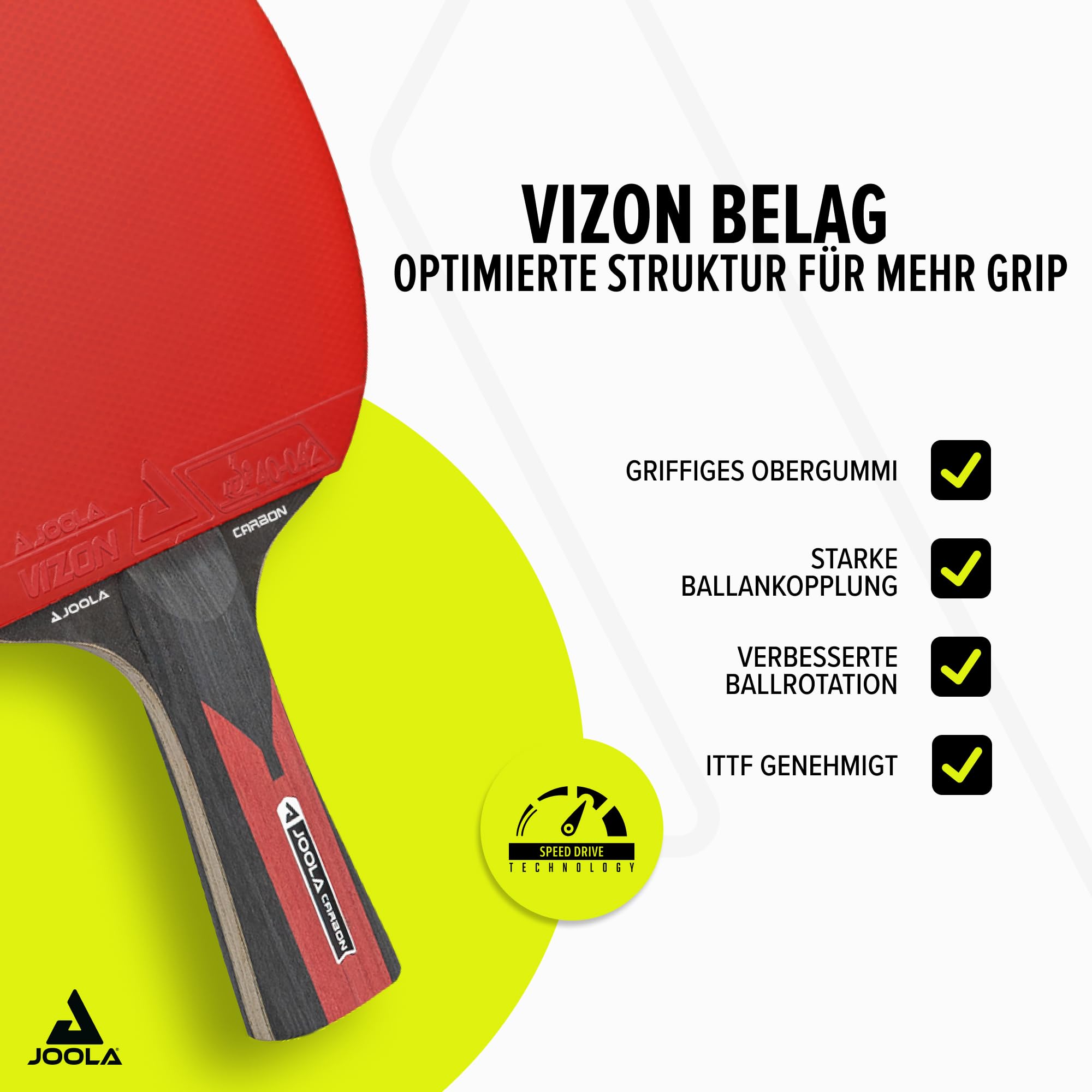 JOOLA Tischtennisschläger CARBON CONTROL für fortgeschrittene Spieler, Tischtennisset CARBON SPEED, inklusive Premium Tischtennisbälle 40+ mm, Tischtennishülle