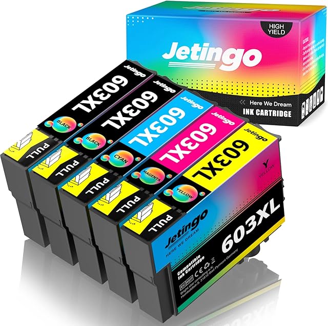 Jetingo Compatible Epson 603 Ink Cartridges Replacement for 603XL Ink Cartridges Compatible with Epson Expression Home XP2100 XP2105 XP3100 XP3105 XP4100 XP4105 WF2810 WF-2830 WF-2835 WF-2850