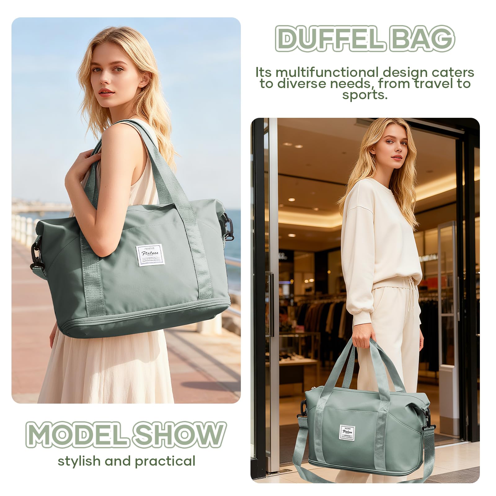 Reisetasche Damen Sporttasche 40x30x20 Ryanair Handgepäck Tasche Weekender Bag Schwimmtasche Wasserdicht Travel Duffle Bag Wickeltasche Trainingstasche Frauen für Reise Gym,J3-Green