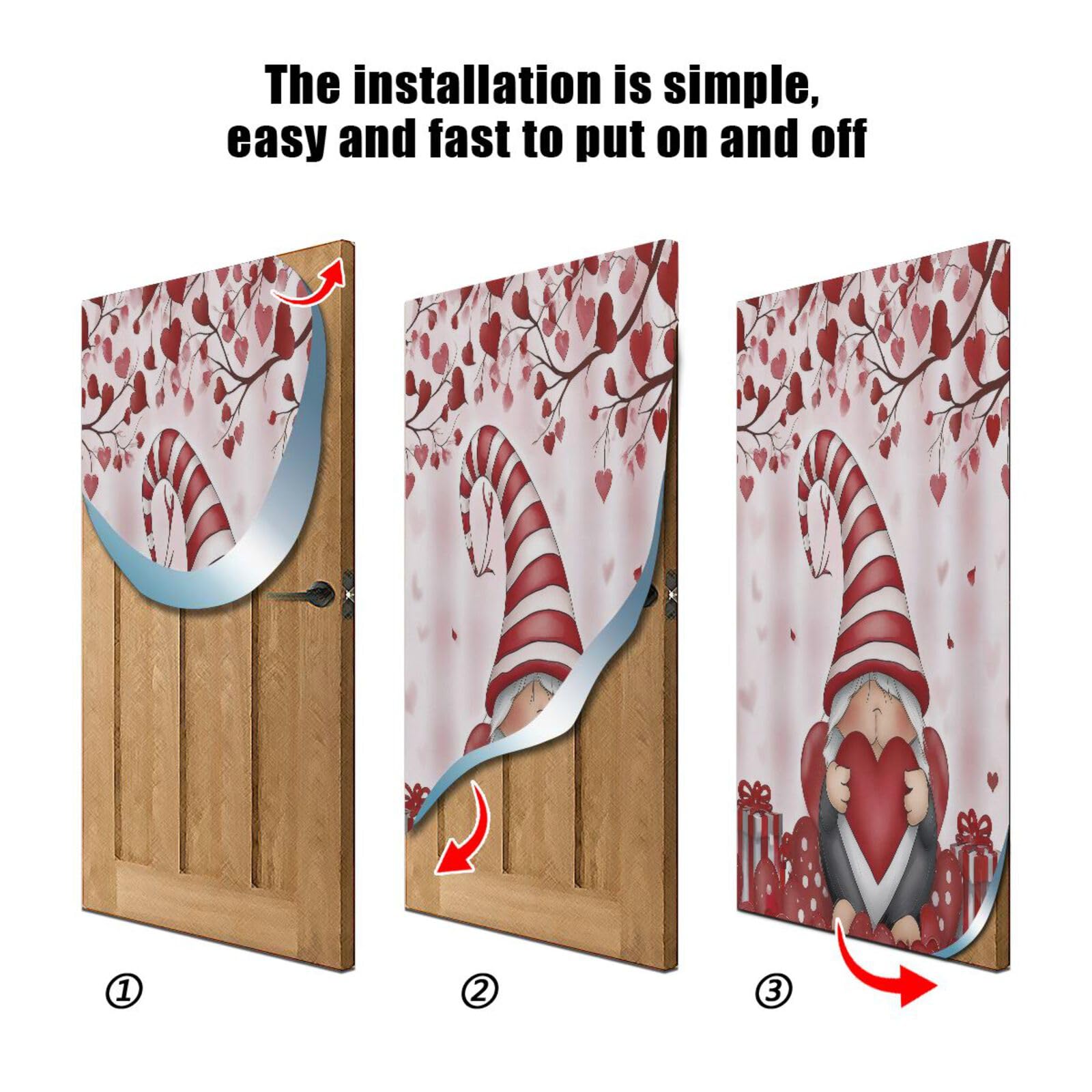 FLildon Heart Tree Valentine's Day Gnome Love Door Cover Decoration, Party Accessory Porch Decor for Festive Ornament Room Door Covers 32 x 79 Inch