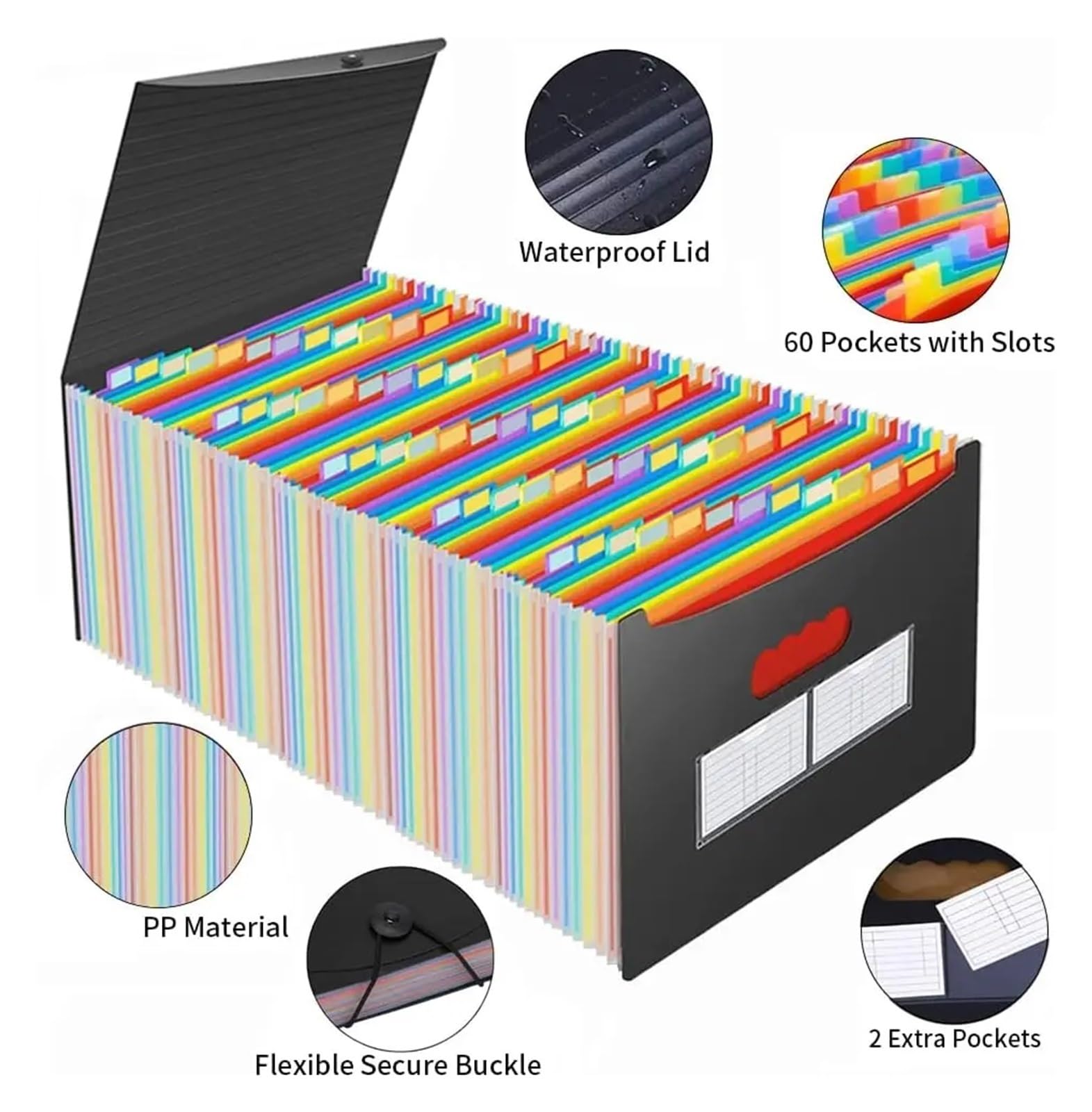 Carpeta de Archivos Extensible Organizador de Documentos en acordeón de Bolsillo 24/60, Papel de Carta, tamaño A4, Organizador de acordeón de plástico expandible(60 grids)