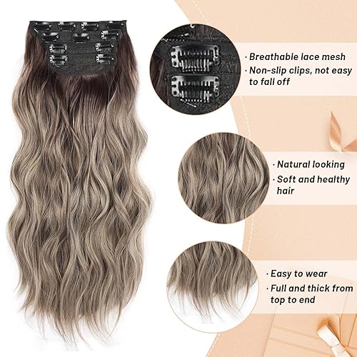 Miniatura 3 de 4 extensiones de cabello grueso con clip para mujer, extensiones de cabello sintético largo y ondulado de 20 pulgadas, extensiones de cabello de
