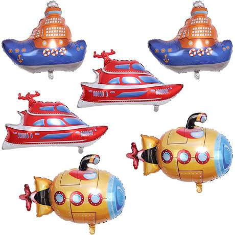 6Pcs Submarine Balloons Jumbo Steamship Speedboat Shaped Balloons Boat Balloons For Wedding
