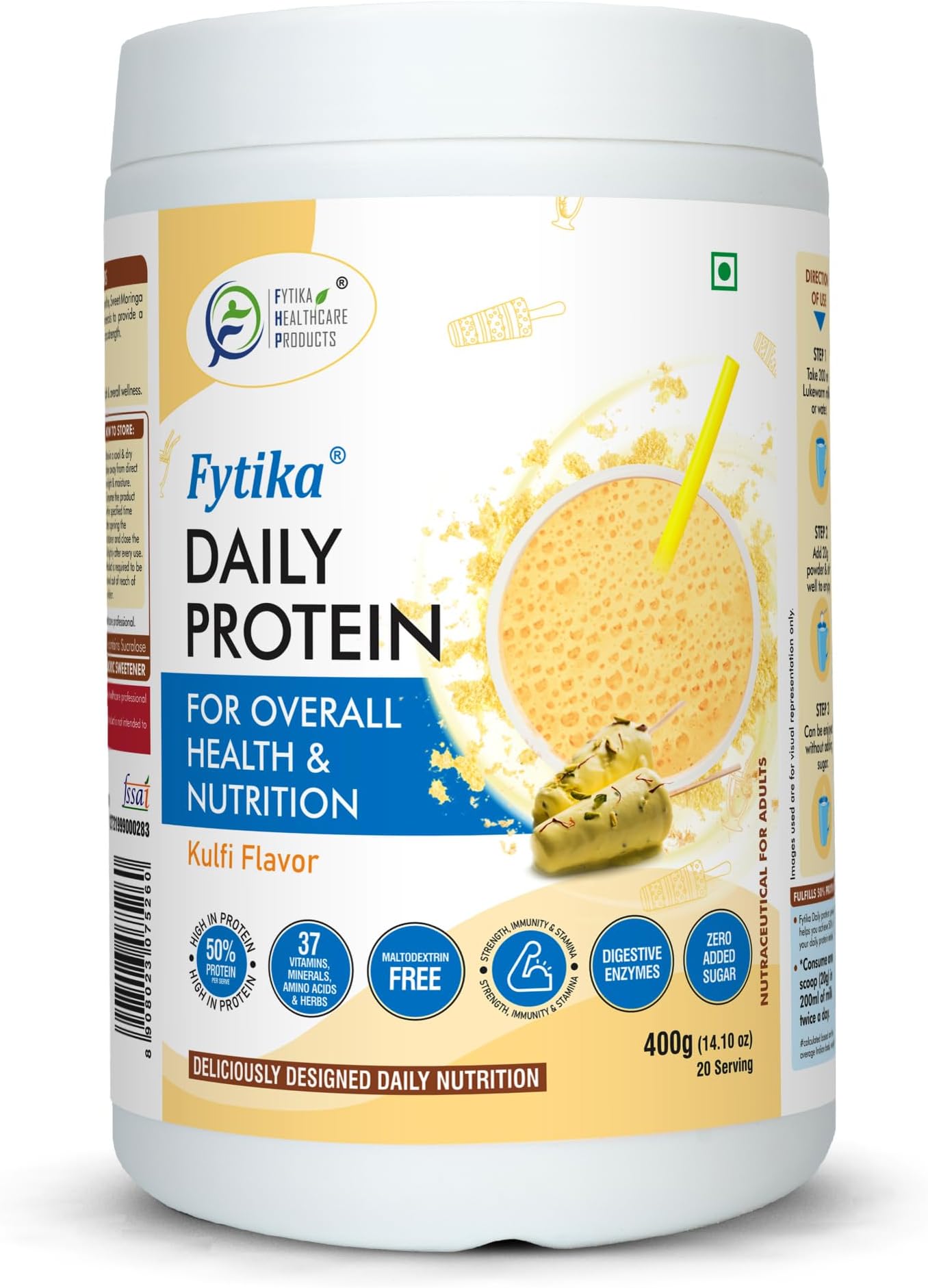 Daily Protein - 400g (Kulfi, Pack of 1) | Protein Powder for Adults with 37 Essential Vitamins & Minerals, | 50% Protein Per Serve | High Protein Drink for Women & Men