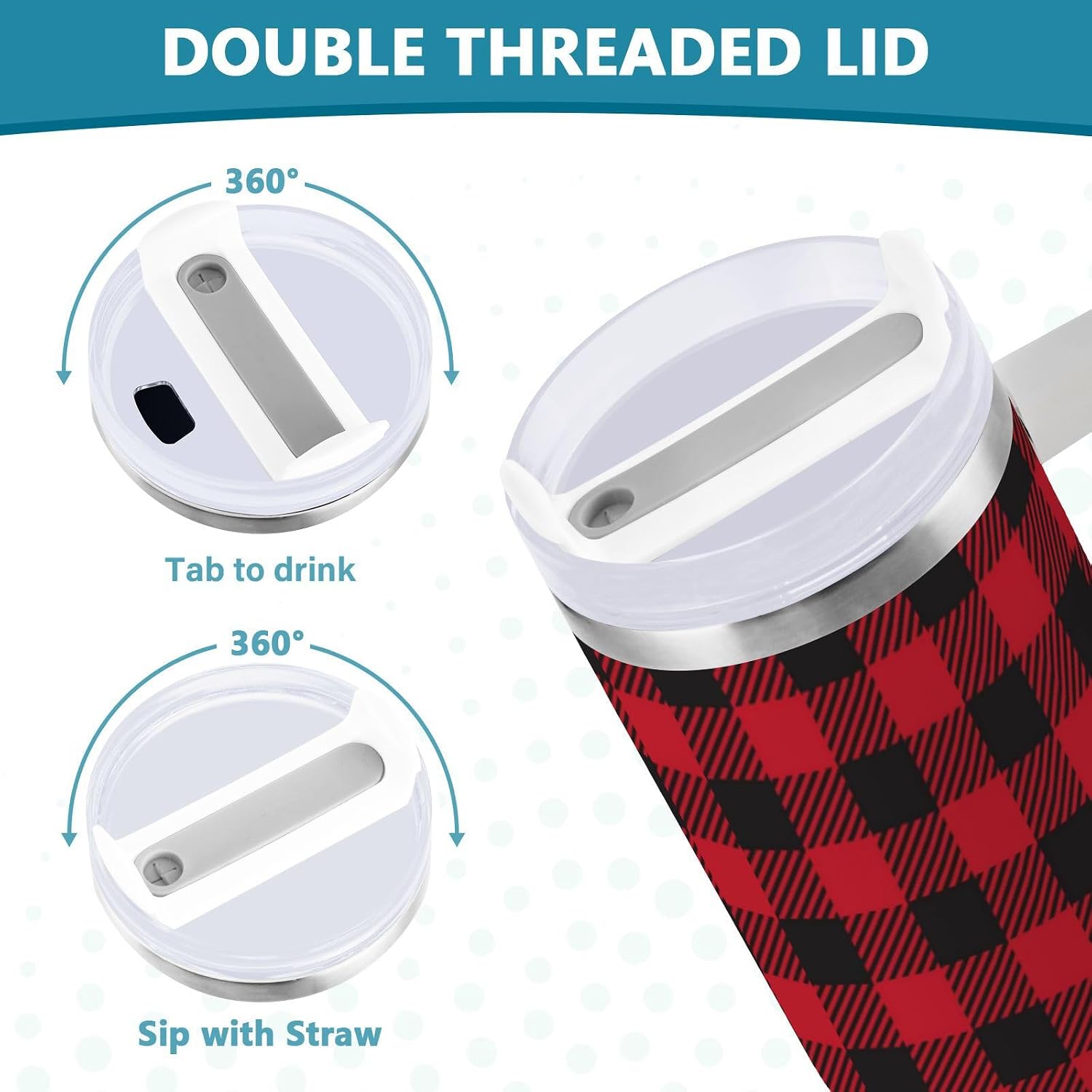 Pigsaly Vintage Gingham Buffalo Check Plaid 40oz Stainless Steel Vacuum Insulated Tumbler With Lid And Straw Red Black Striped Geometric Tumbler With Handle Double Wall Vacuum Travel Coffee Mug Wate