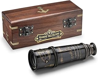 Handcrafted Brass Nautical Telescope in Wooden Box | to My Grandson Engraved Spyglass from Grandparents | Meaningful Graduation, Birthday, Christmas, Baptism Gift | Vintage Collectible