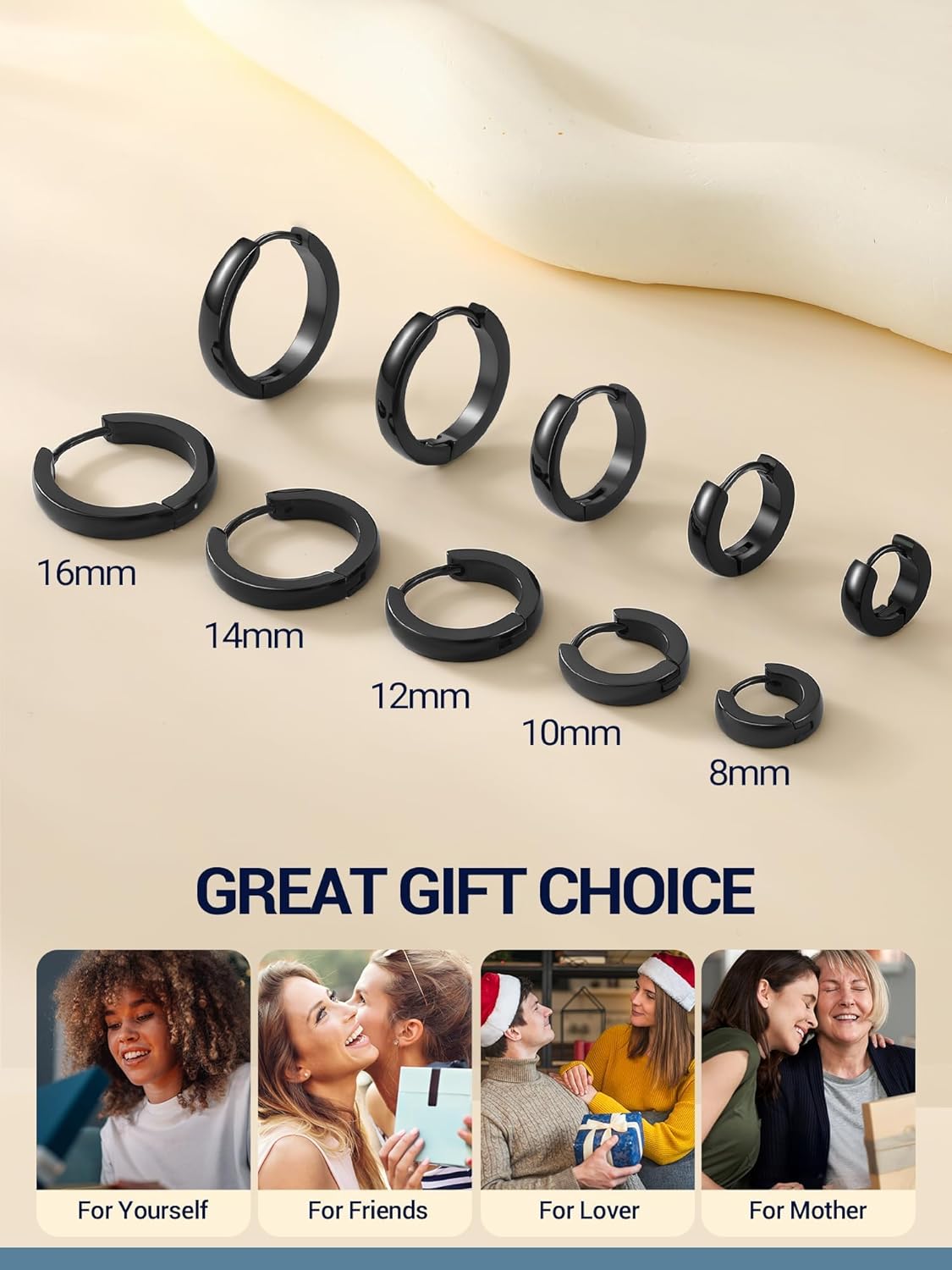 PROSTEEL Huggie Earrings for Women, Small Cartilage Hoop Earrings Women Mens in Black/Silver/14K Gold, Versatile Size in 7~16mm Hoop Earring Jewelry - Image 7