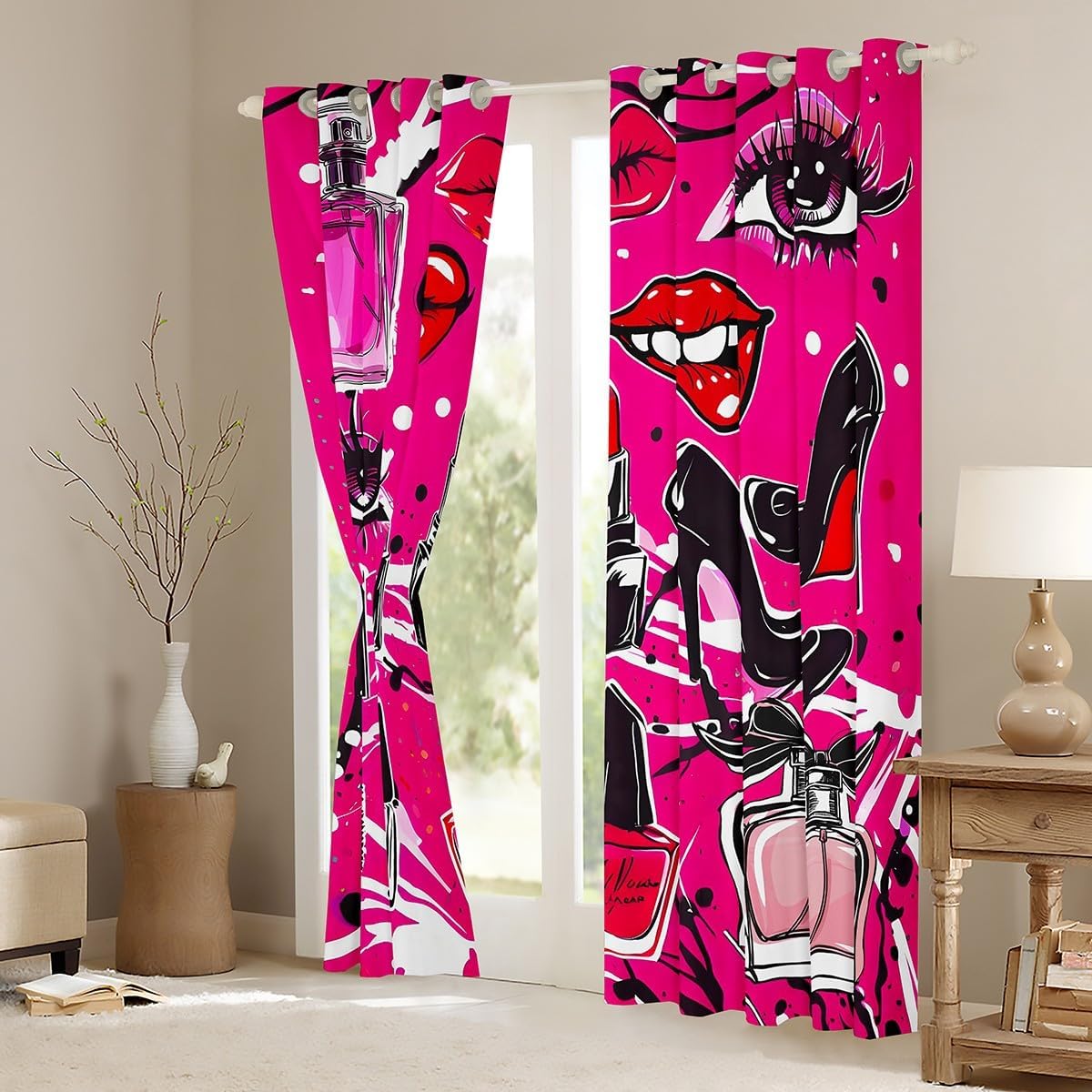 American Flag Window Curtains,Cartoon Fire Truck Window Drapes for Kids Teen Girls Boys,Fire Fighting Supplies Fire Extinguisher Window Treatments Grommet Top 2 Panel Set Curtains, 42Wx63L inch