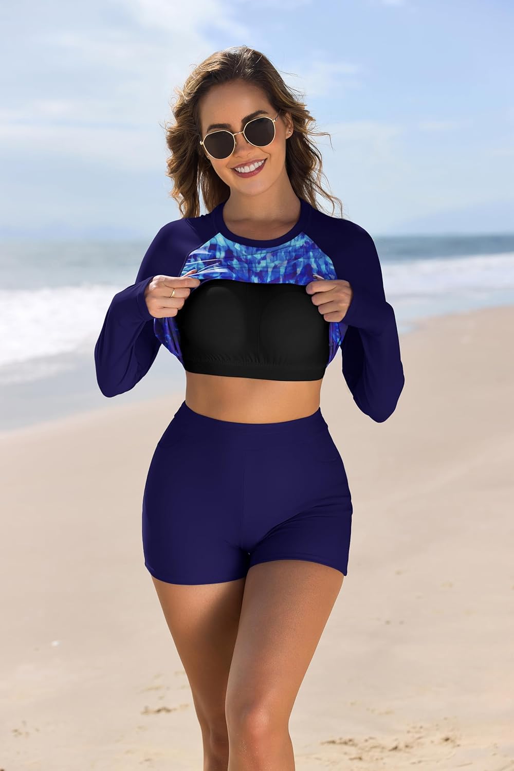 Arolina Womens Rash Guard 2 Piece Long Sleeve Swimsuits Plus Size Bathing Suits UPF 50+ Swim Shirt with Shorts