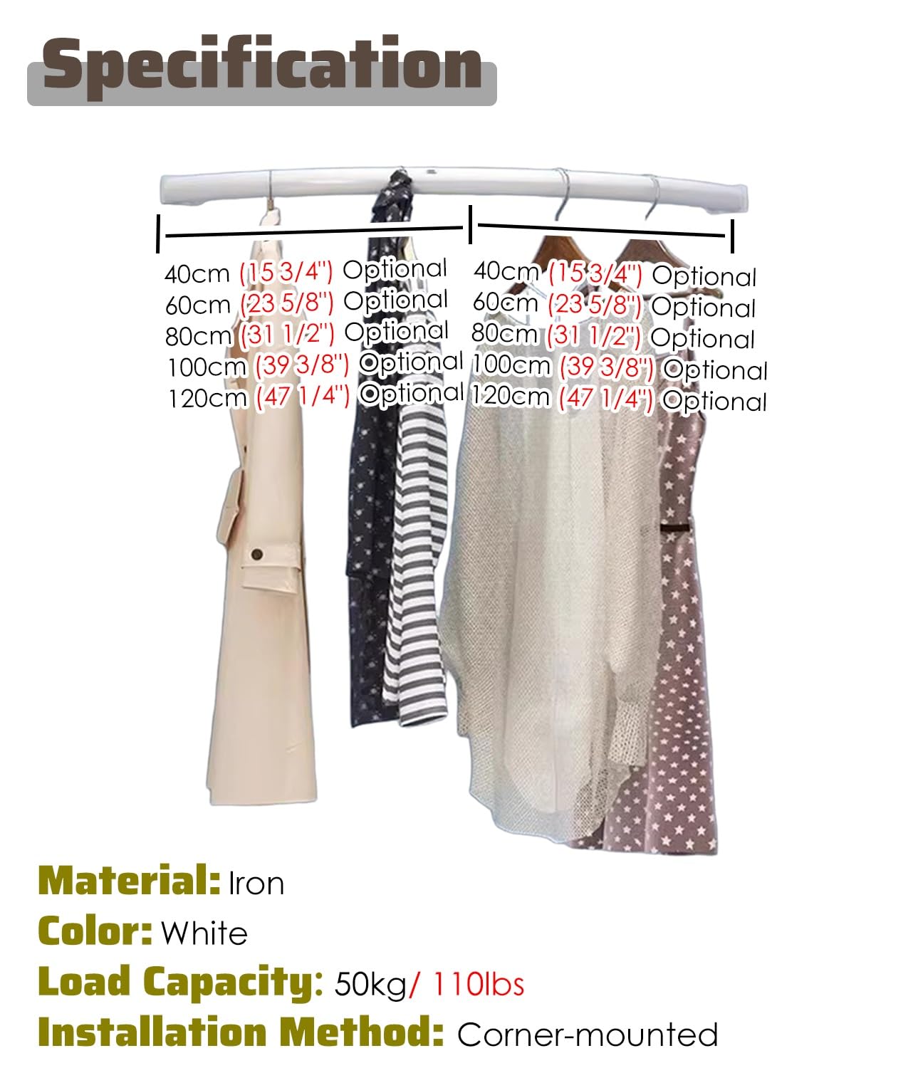 Rastrelliera angolare curva a forma di C, 100 x 100 cm, ideale per sale da pranzo bouique e asciugatura commerciale Whie Clohes Hanging Soluion