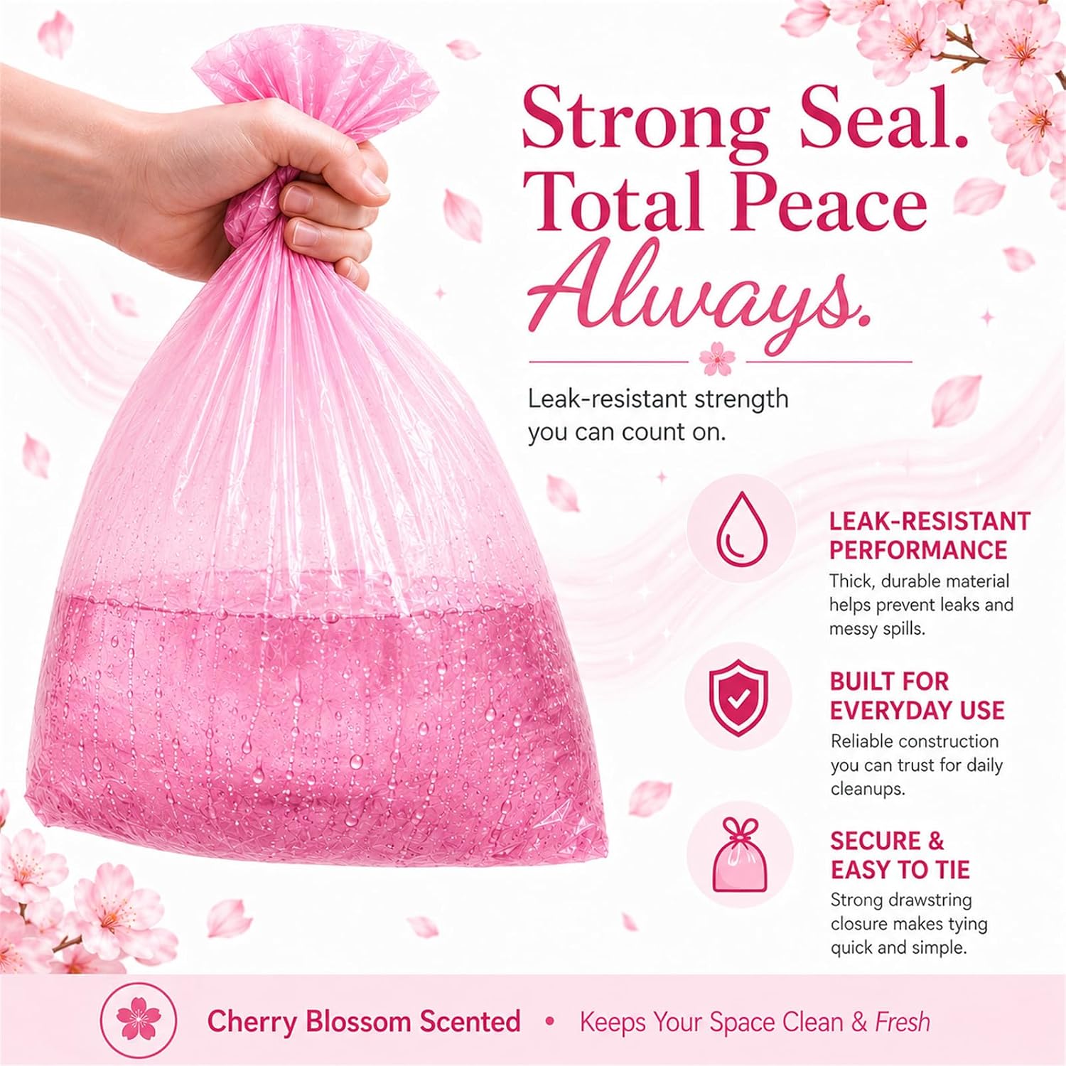 8 Gallon Trash Bags, Cherry Blossom Scented Small Garbage Bags, Bedroom Trash Can Refills, 60 Count, image 2