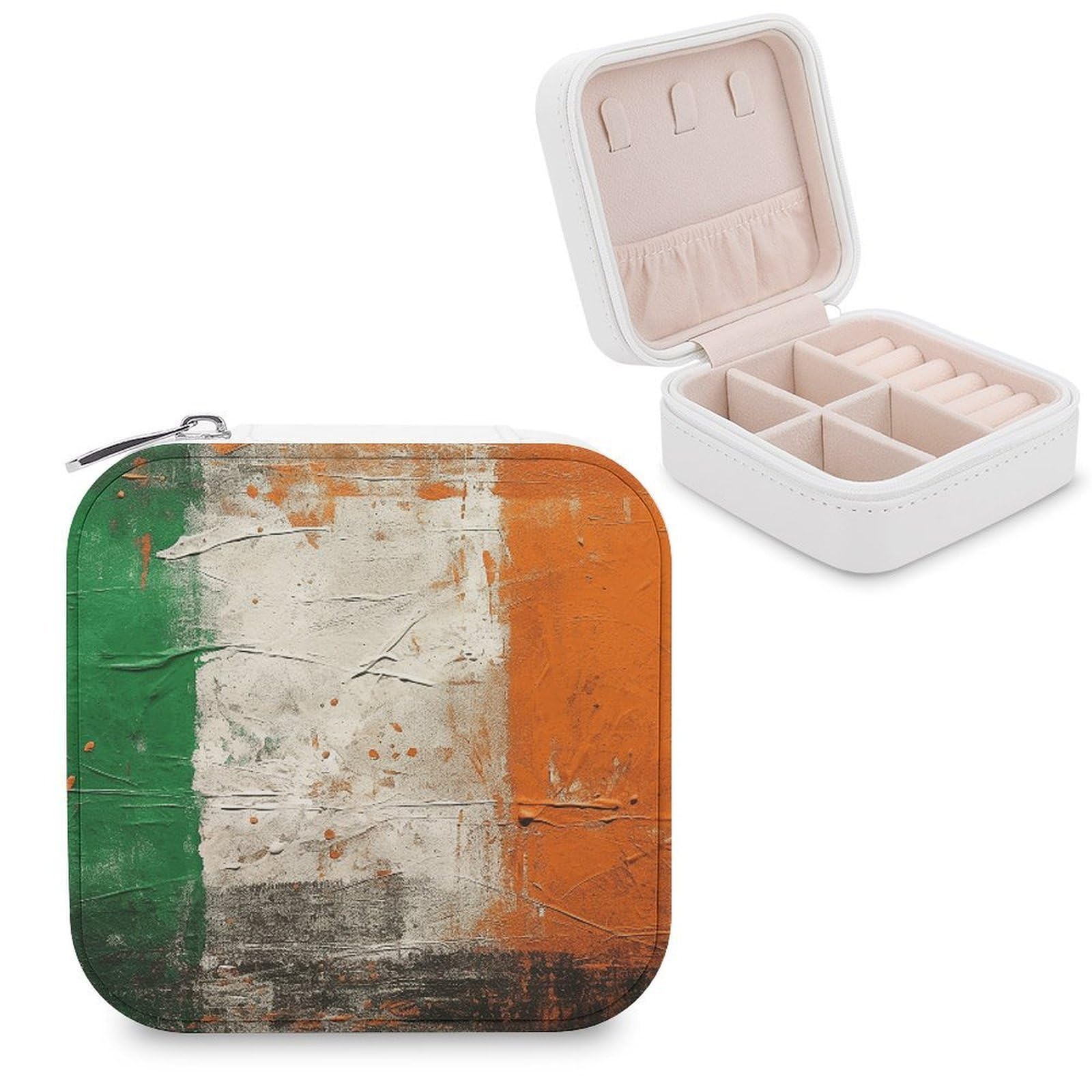 FekiLoot Hand Drawn Flag Pattern Jewelry Case Personalized Leather Jewelry Box Mini Travel Jewelry Case Small Portable Jewelry Organizer for Ring Earrings Necklace Bracelet