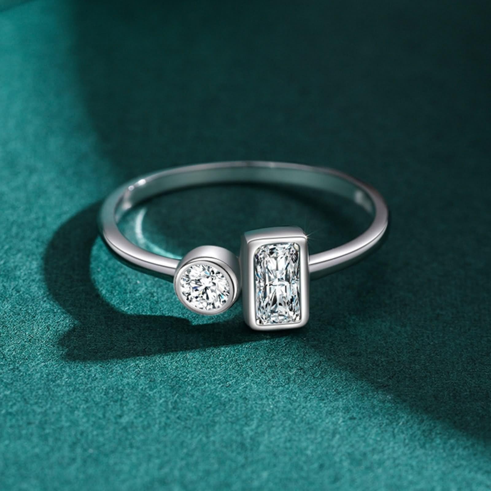 Pierścionek zaręczynowy, różowy pierścionek geometryczny, srebrny, ze szlifem prostokątnym, diament laboratoryjny, 14 K, białe złoto, rozmiar 58 (18,5)