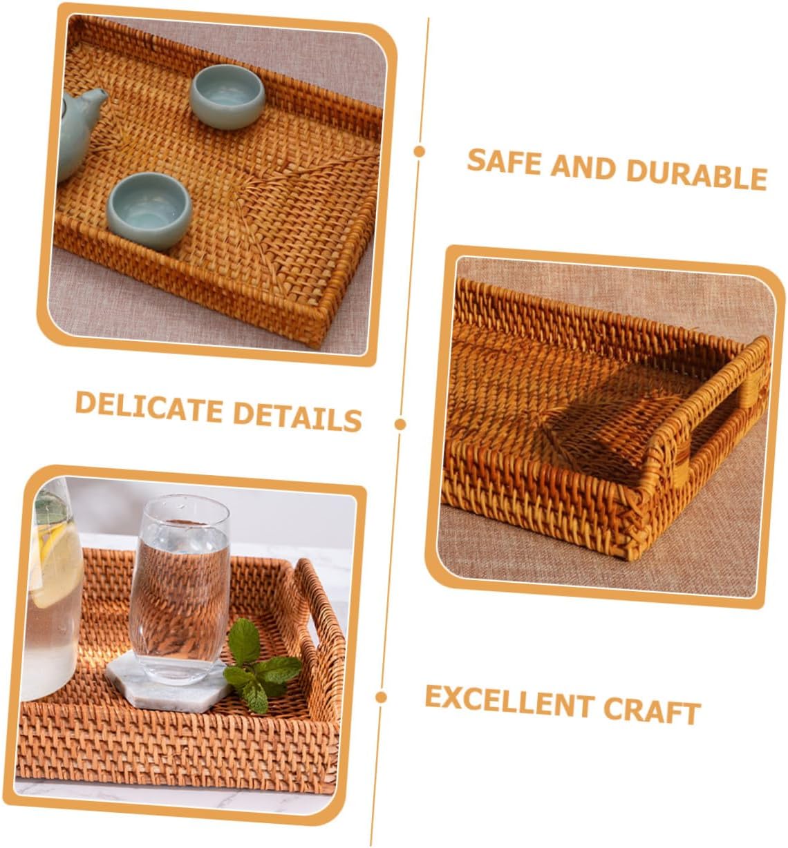 Woven Bread Basket Serving Tray Multipurpose Rattan Storage Organizer for Snacks Fruits Dessert Home Hotel Office Use