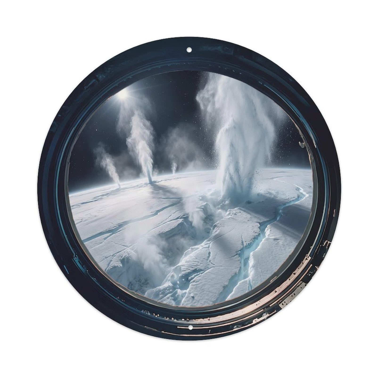 Icy Moon Geysers Porthole View Metal Tin Sign