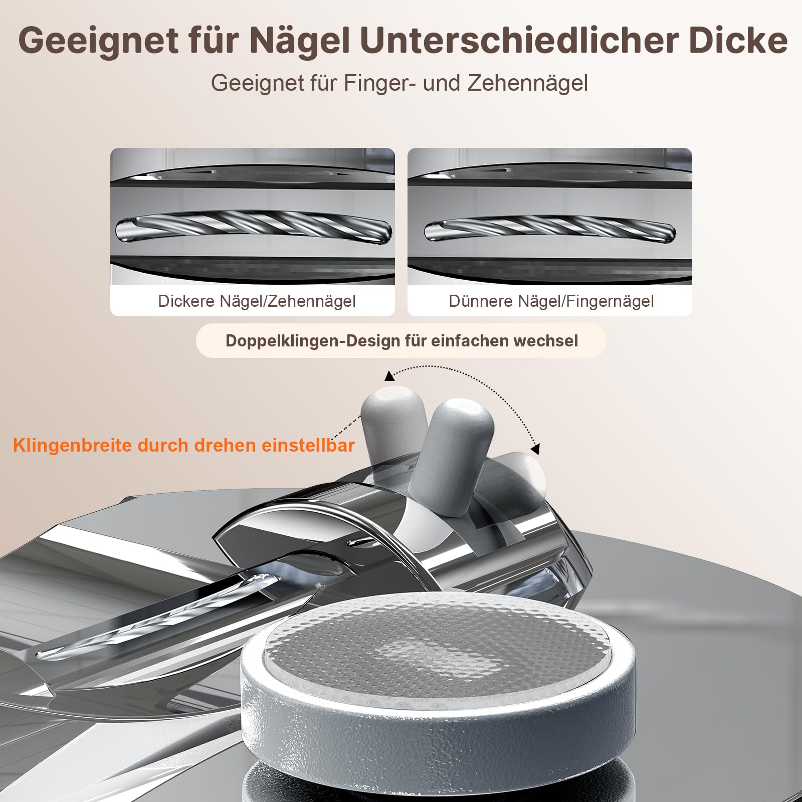 Elektrischer Nagelknipser, 4 in 1 Nagelknipser Elektrisch Mit Led-Licht & Vergrößerungsglas, Doppelklingen für Dünne & Dicke Nägel, 3-Speed, für Senioren & Sehbehinderte-Grau
