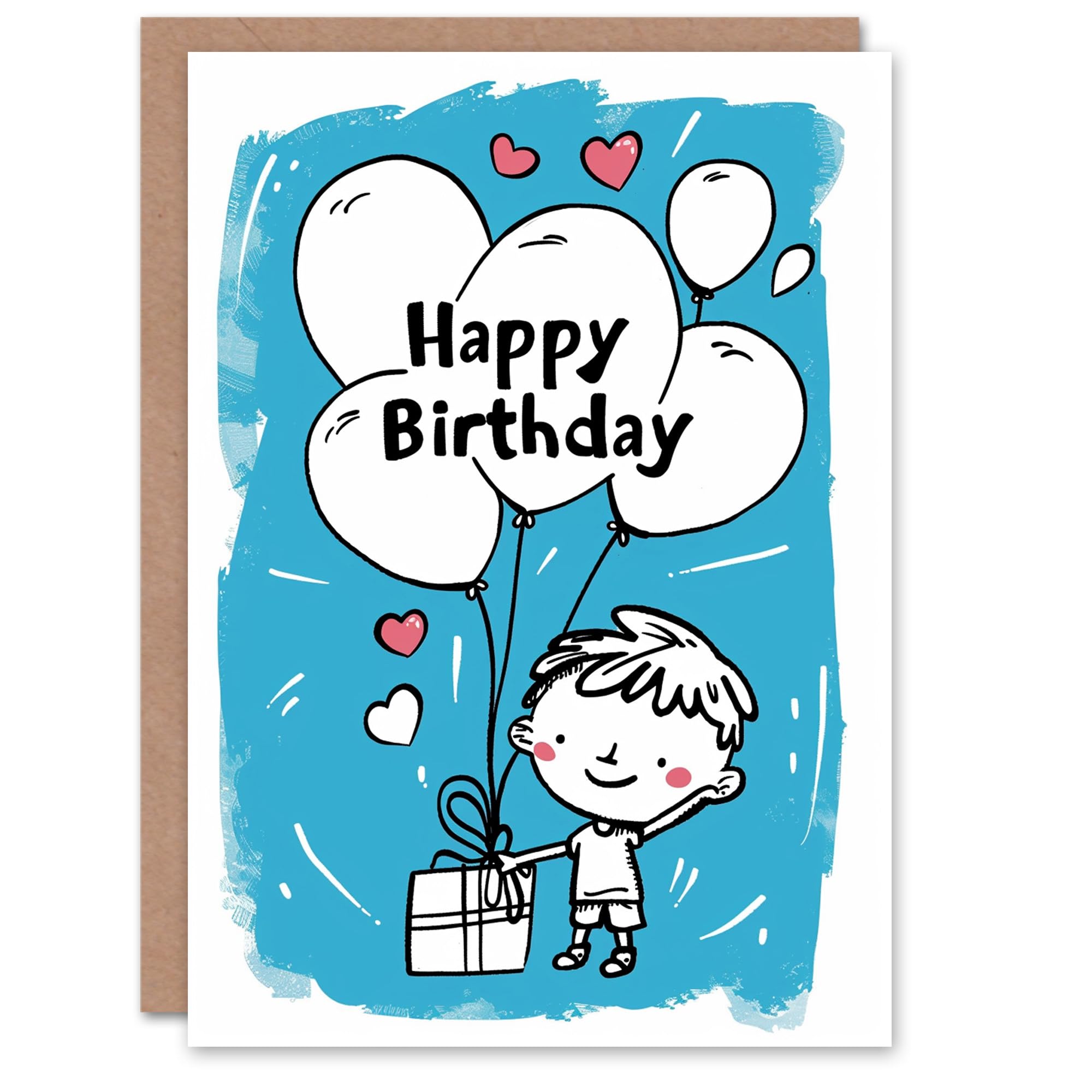 Artery8 Birthday Card Boy Gift Balloons Simple Cute Drawing For Child Kids Son Daughter Greeting Card