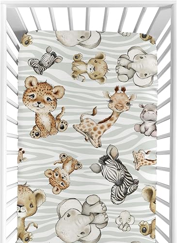 Miniatura 8 de HawSkgFub Safari Jungle - Sábana bajera estándar para cuna de bebé niño y niña, diseño de jirafa, león, tigre, elefante, cebra, funda de colchón