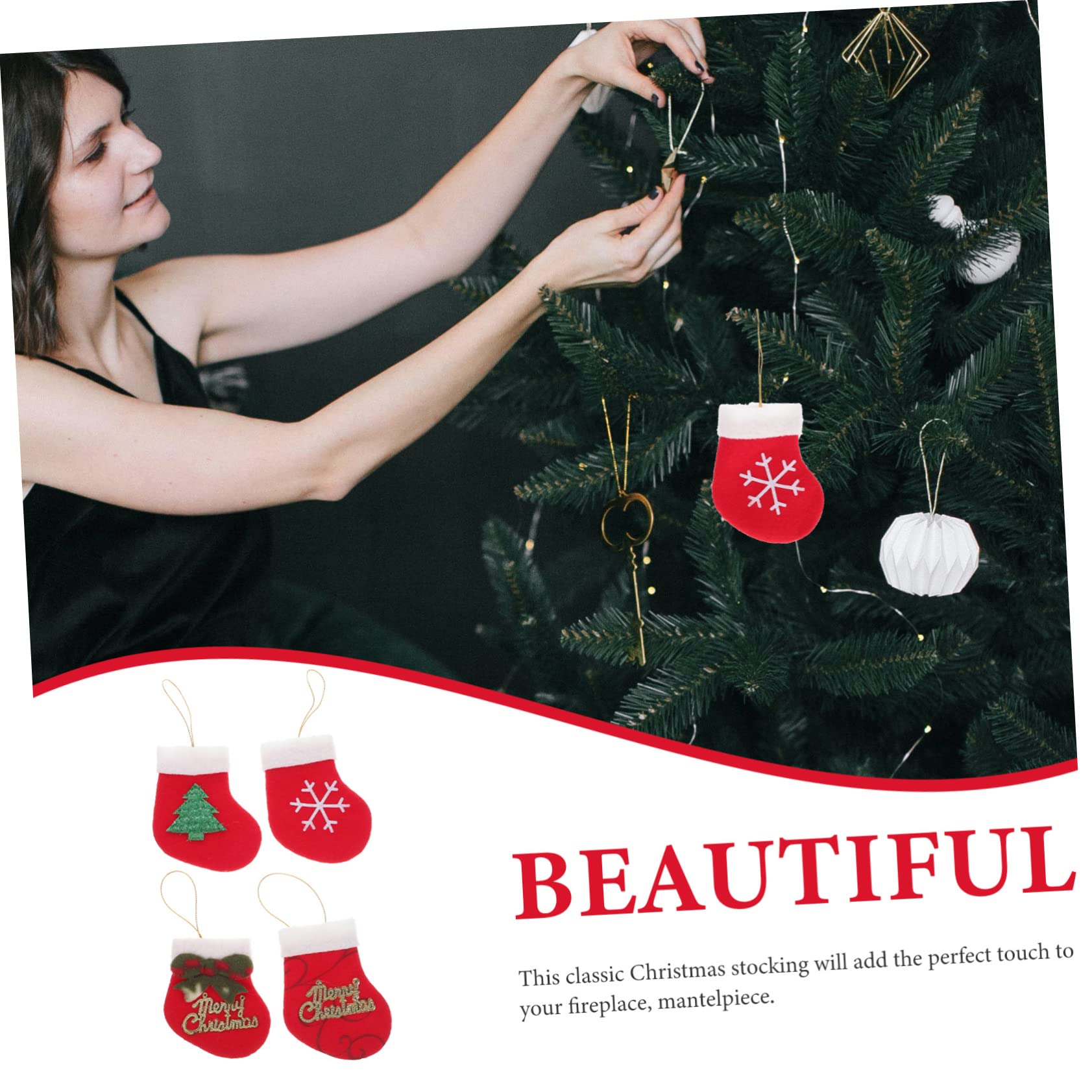 Cabilock 4 Sätze Weihnachtsstrumpf Ornamente Baumdekoration Mini Weihnachtsstrumpf Weihnachtsstrümpfe Fee Hortensienlichter Weihnachtsstrümpfe Weihnachtsspielzeug 16 Stück * 4