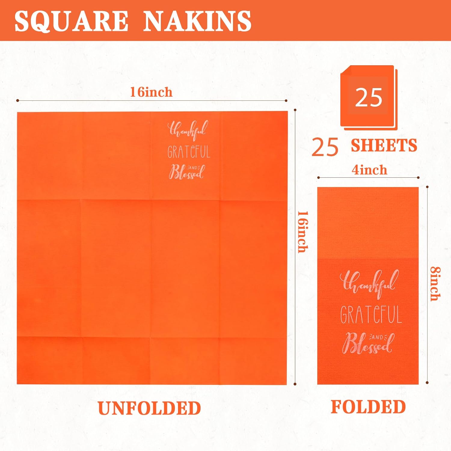 Tenceur 100 Pcs Burnt Orange Napkins Disposable Guest Bulk Paper Thankful Grateful Blessed Napkins Fall Thanksgiving Friendsgiving Napkin with Flatware Pocket Prefolded Dinner Napkin Silverware Party