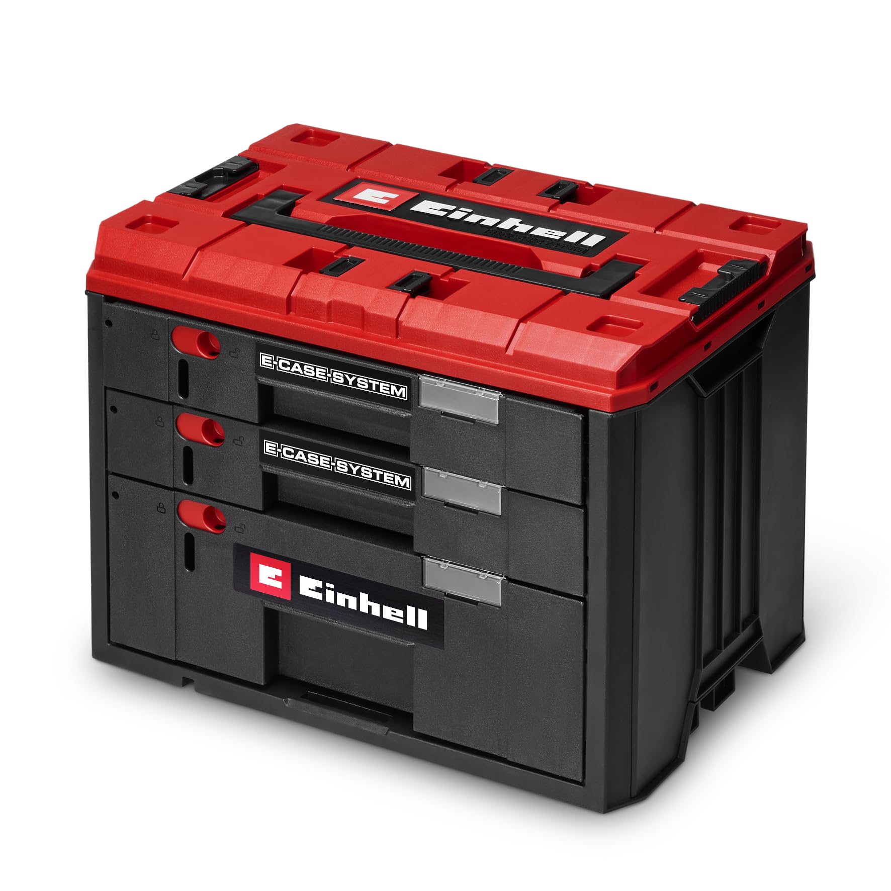 Original Einhell maletín de cajones E-Case (Einhell sistema de maletín E-Case, 41,5 x 25 x 28 cm, carga útil máx. 60 kg, 2 cajones de 5,5 cm de altura, 1 cajón de 12,5 cm de altura, asa de transporte)