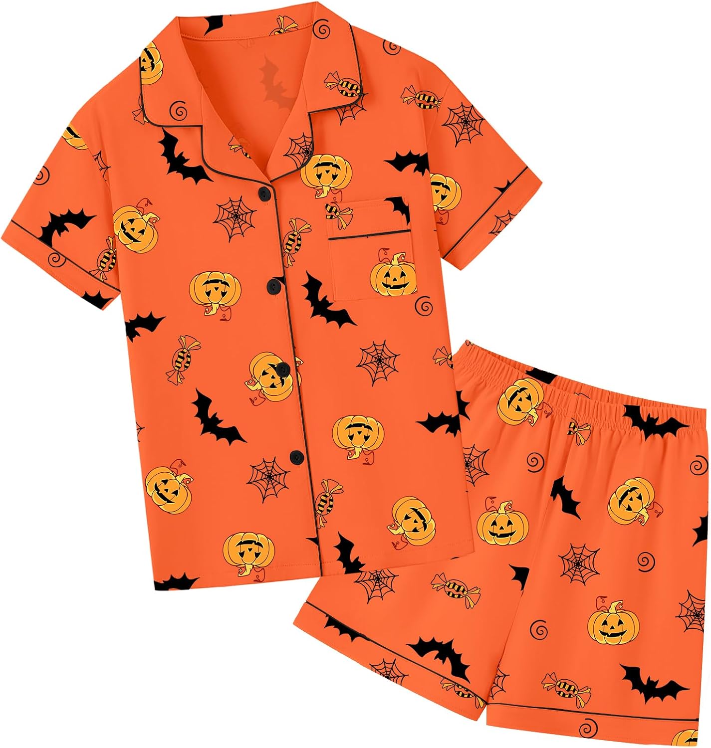 Schbbbta Boys Cotton Pajamas Set Kids 2Pcs Button Down Short Sleeve Pjs