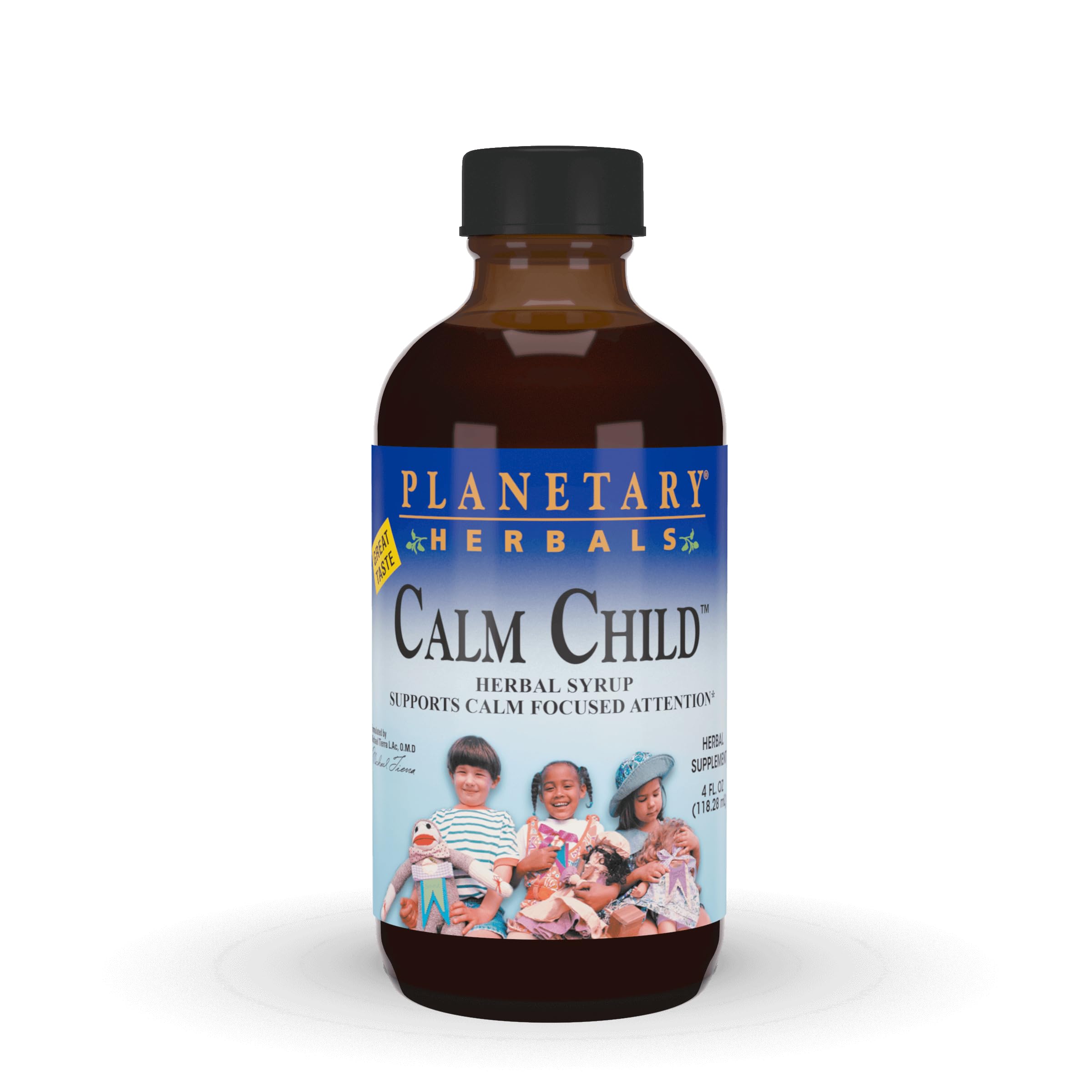 Planetary Herbals Calm Child Herbal Syrup with Soothing Botanicals Chamomile, Lemon Balm, Catnip & More (4oz)