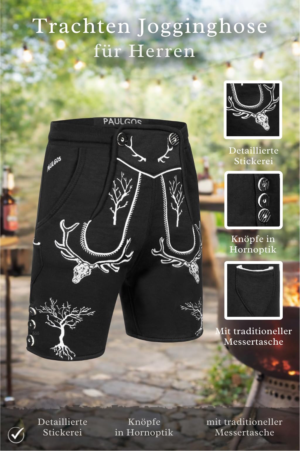 PAULGOS Herren Trachten Jogginghose JOK6, Optik Trachten Lederhose, Gr.S-5XL