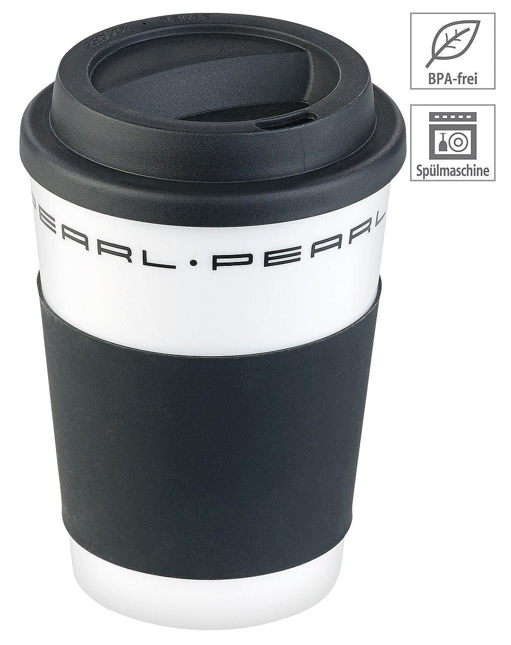 PEARL Tassen mit Deckeln: 10er-Set Coffee-to-go-Becher, Deckel, 350 ml, doppelwandig (Trinkbecher Kunststoff, Thermotasse mit Deckel)
