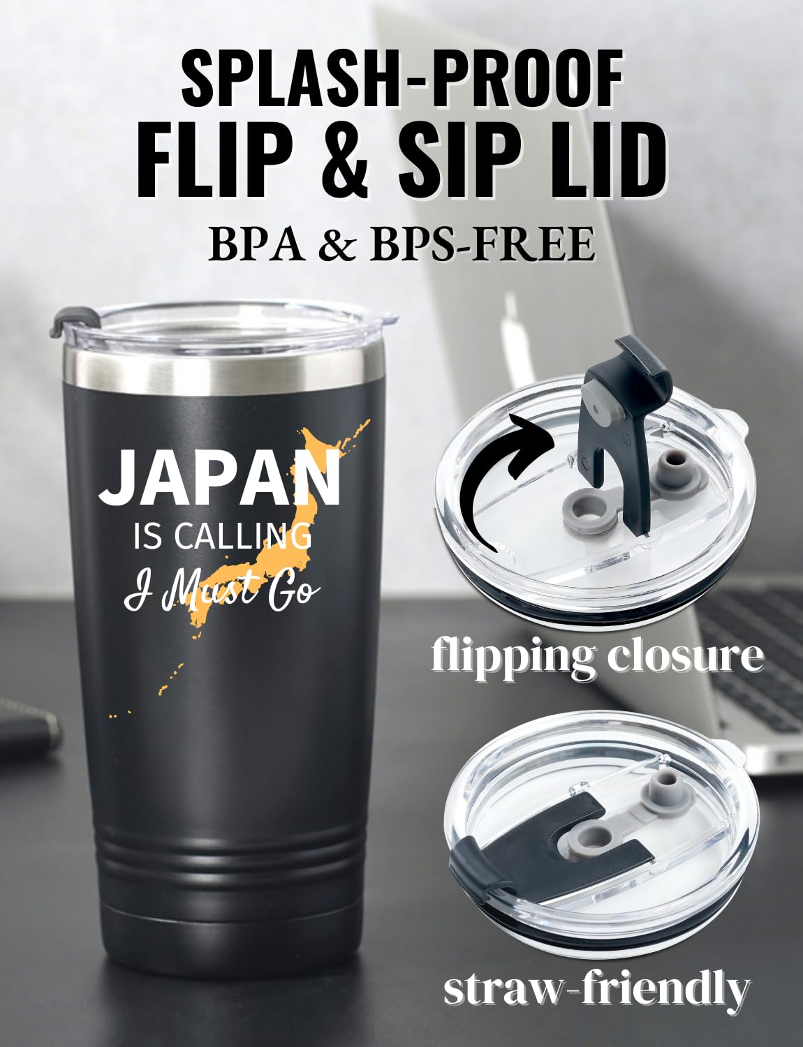 Onebttl Japanese Gifts for Men Women Japanese Themed Travel Gifts for Friends 20oz Stainless Steel Insulated Tumbler with Lid and Straw - Image 3