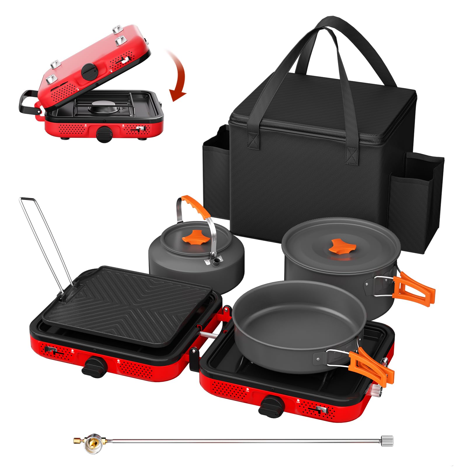 Réchaud de camping pliable au propane 2 brûleurs portable avec sac