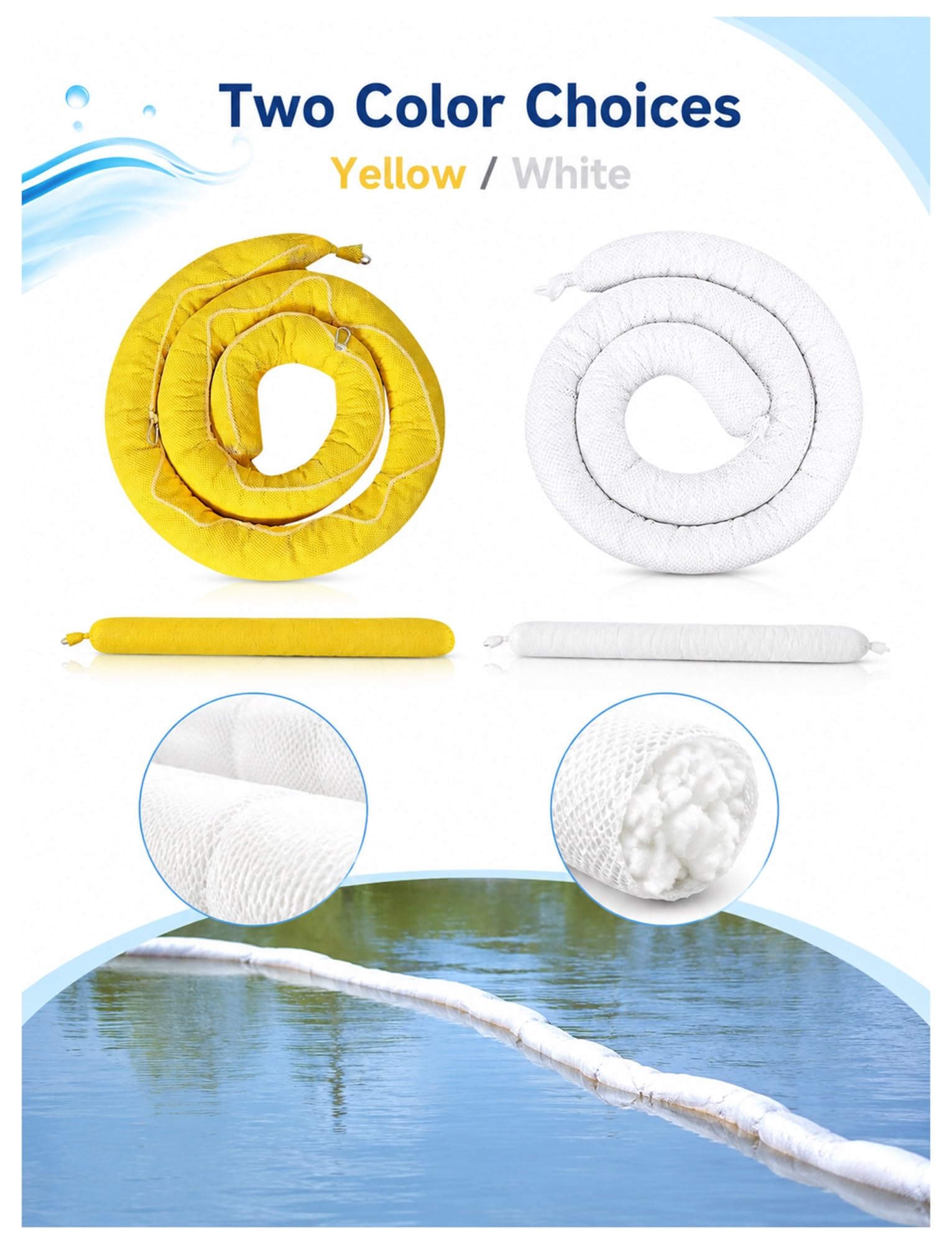 Barrera absorbente de aceite flotante con hebillas de unión(Yellow,20 x 300 cm)