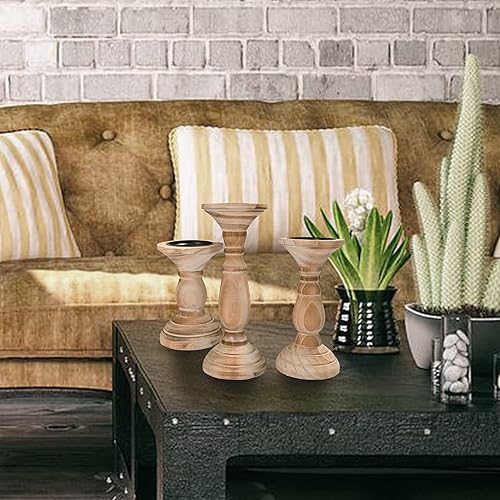 Miniatura 4 de Juego de 3 portavelas de pilar, decoración de granja, portavelas altos para velas de pilar, candelabros de madera para centros de mesa, decoración