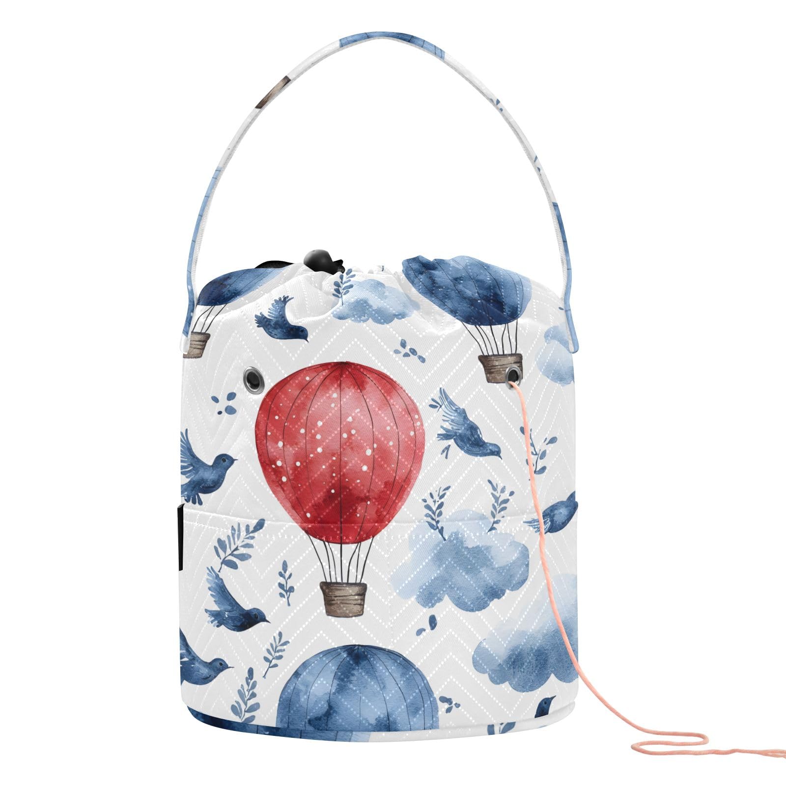 Yarn Storage Bag Small Crochet Bag Knitting Bag Organizer Hot Air Balloon Blue Yarn Bags for Crocheting Basket